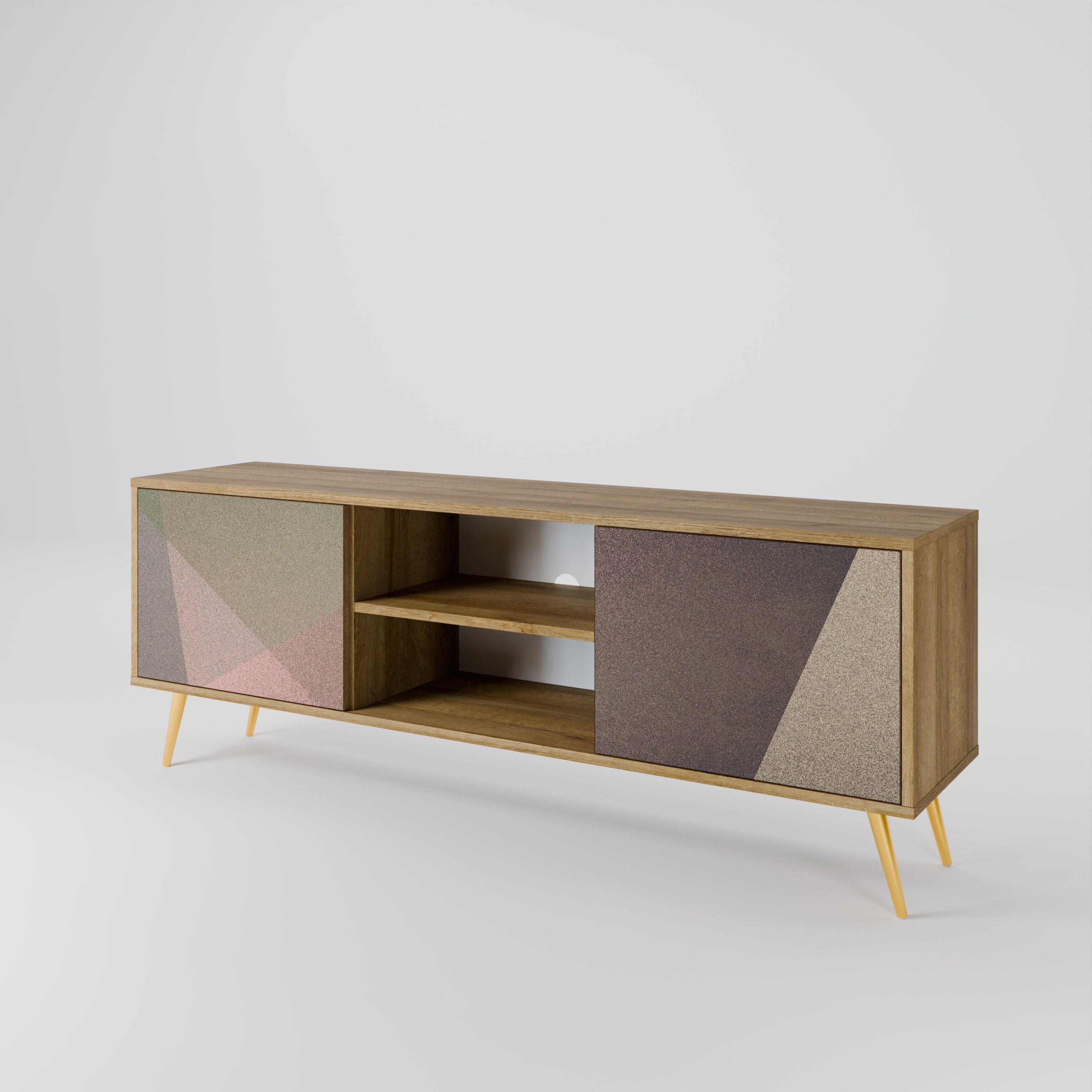 BEIGE GEOMETRY 2-Door TV Stand in Oak Effect
