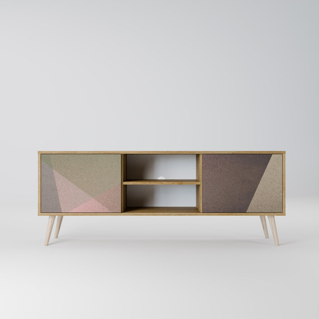 BEIGE GEOMETRY 2-Door TV Stand in Oak Effect