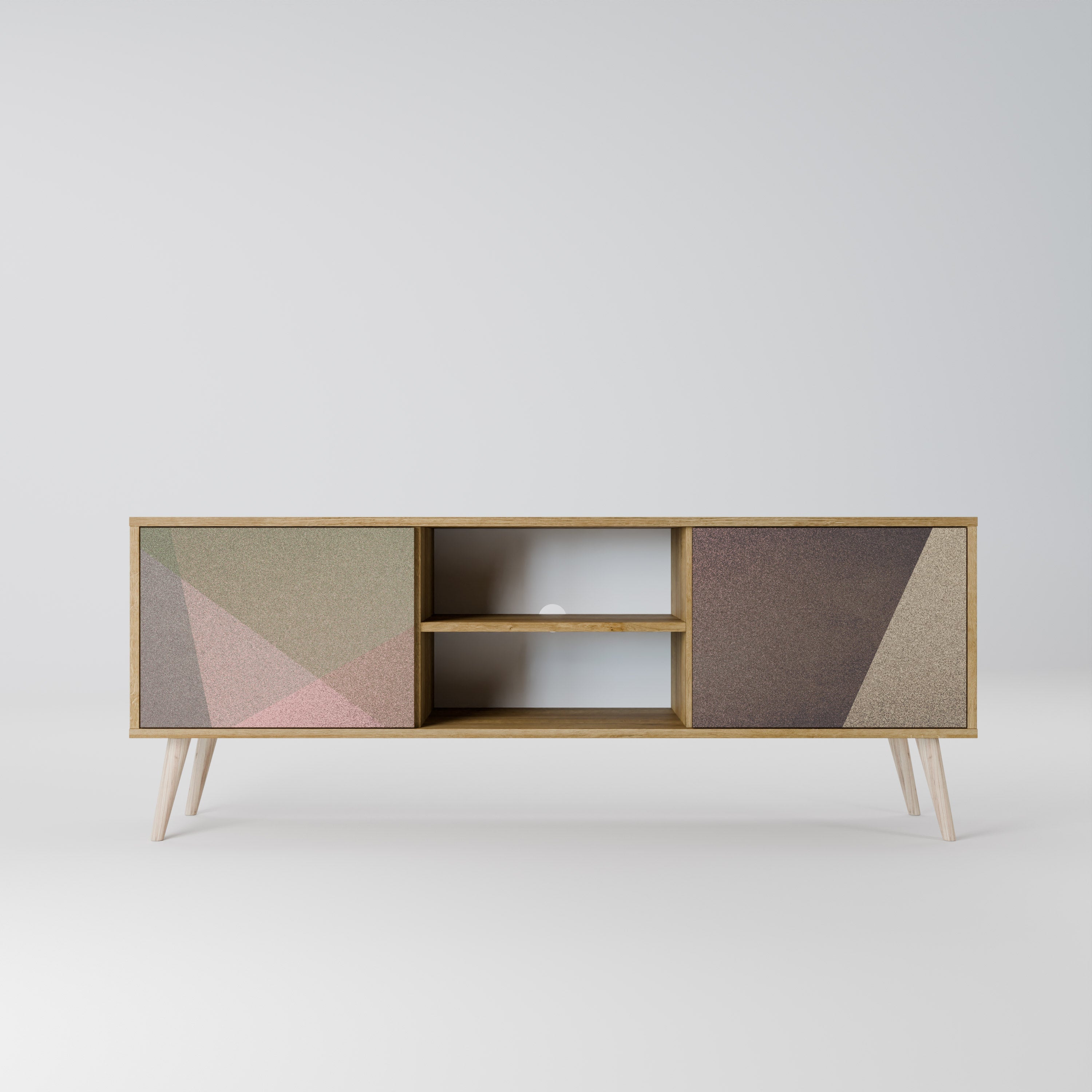 BEIGE GEOMETRY 2-Door TV Stand in Oak Effect