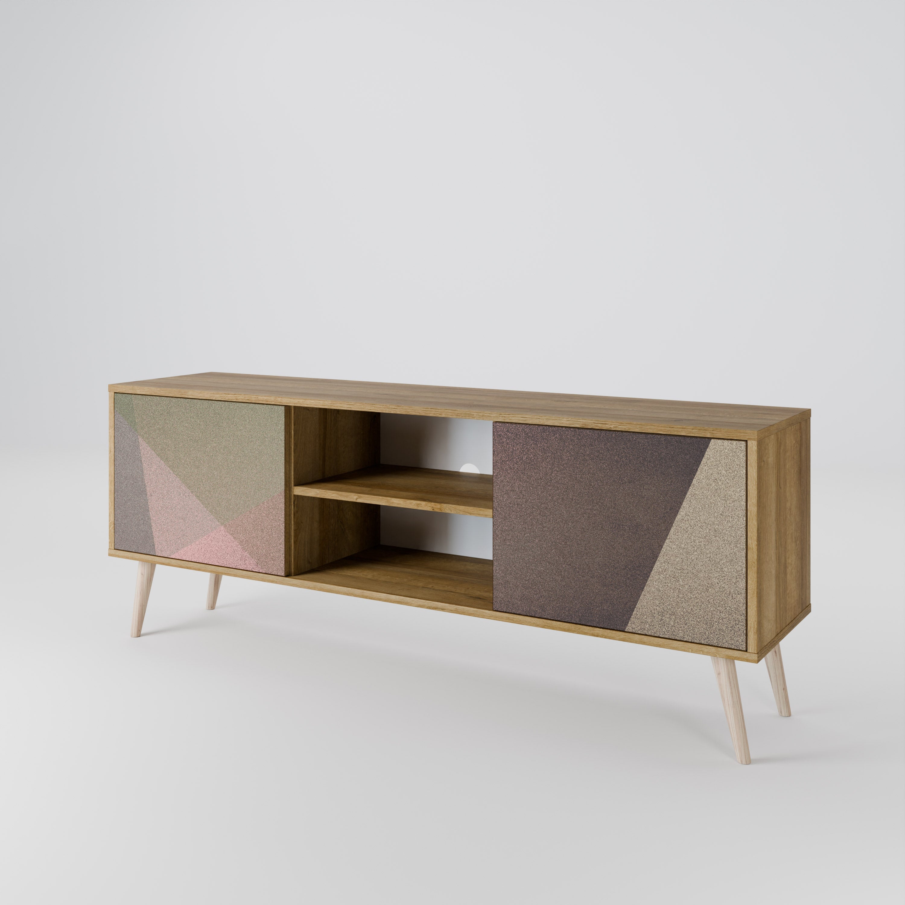BEIGE GEOMETRY 2-Door TV Stand in Oak Effect