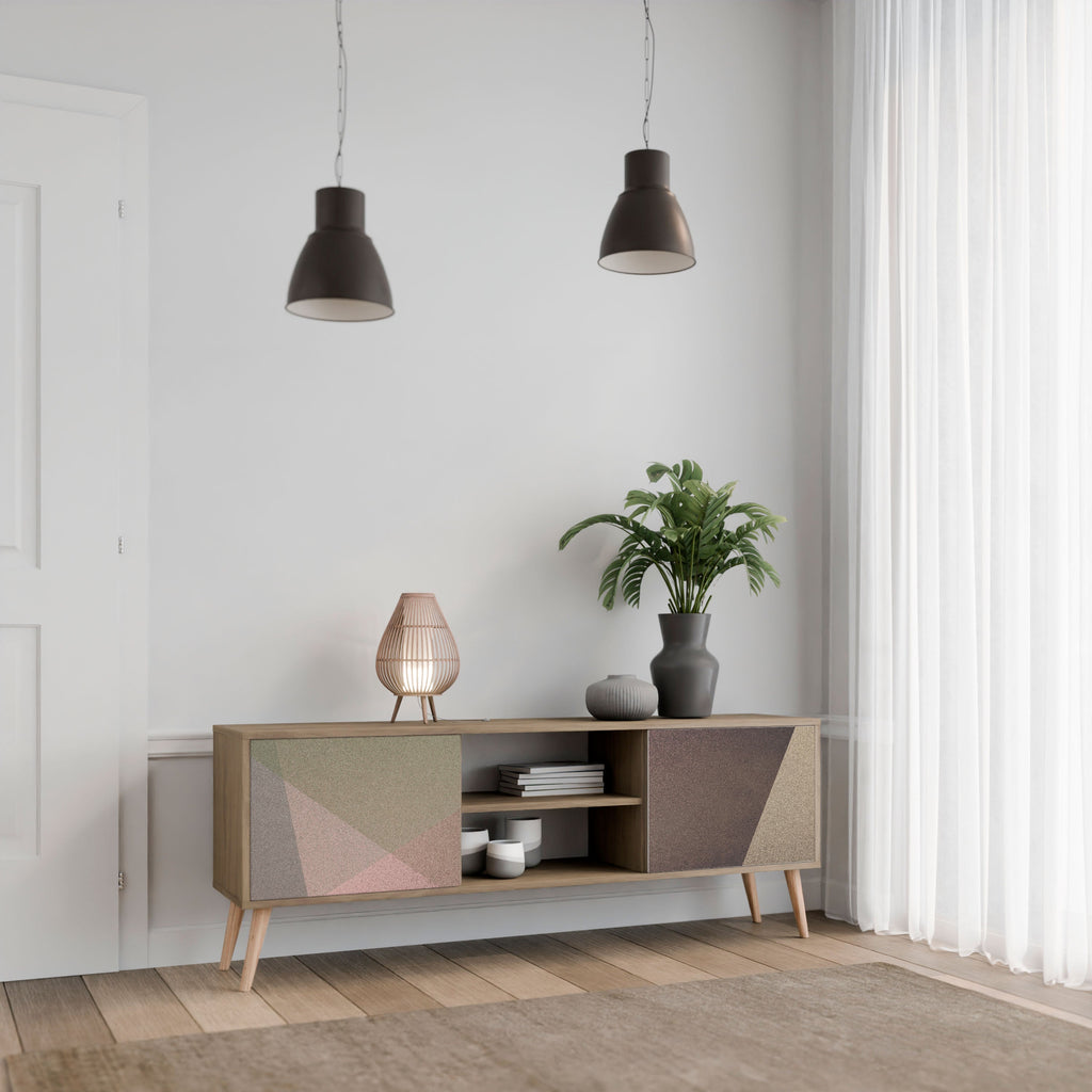 BEIGE GEOMETRY 2-Door TV Stand in Oak Effect