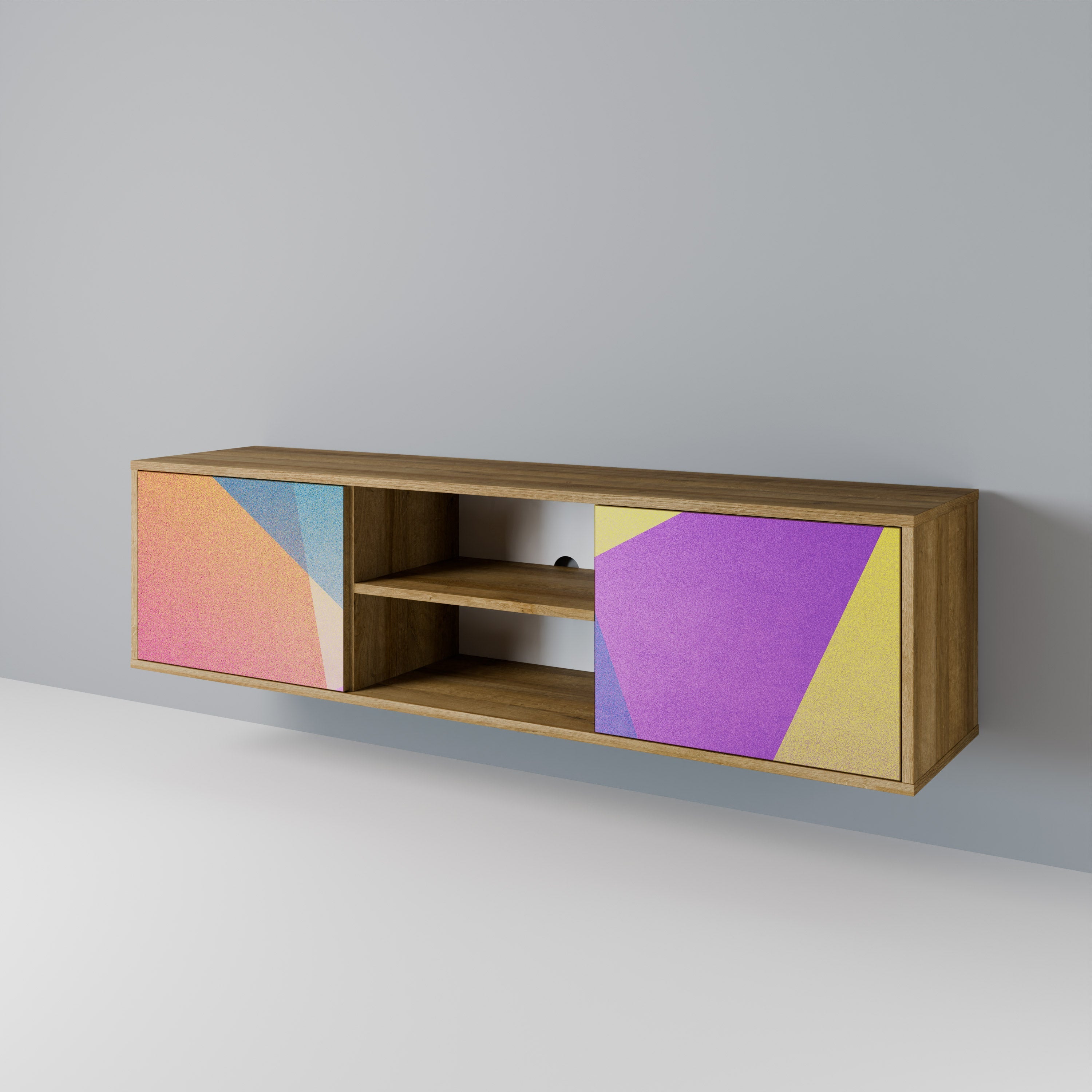 BRIGHT GEOMETRY 2-Door TV Stand in Oak Effect