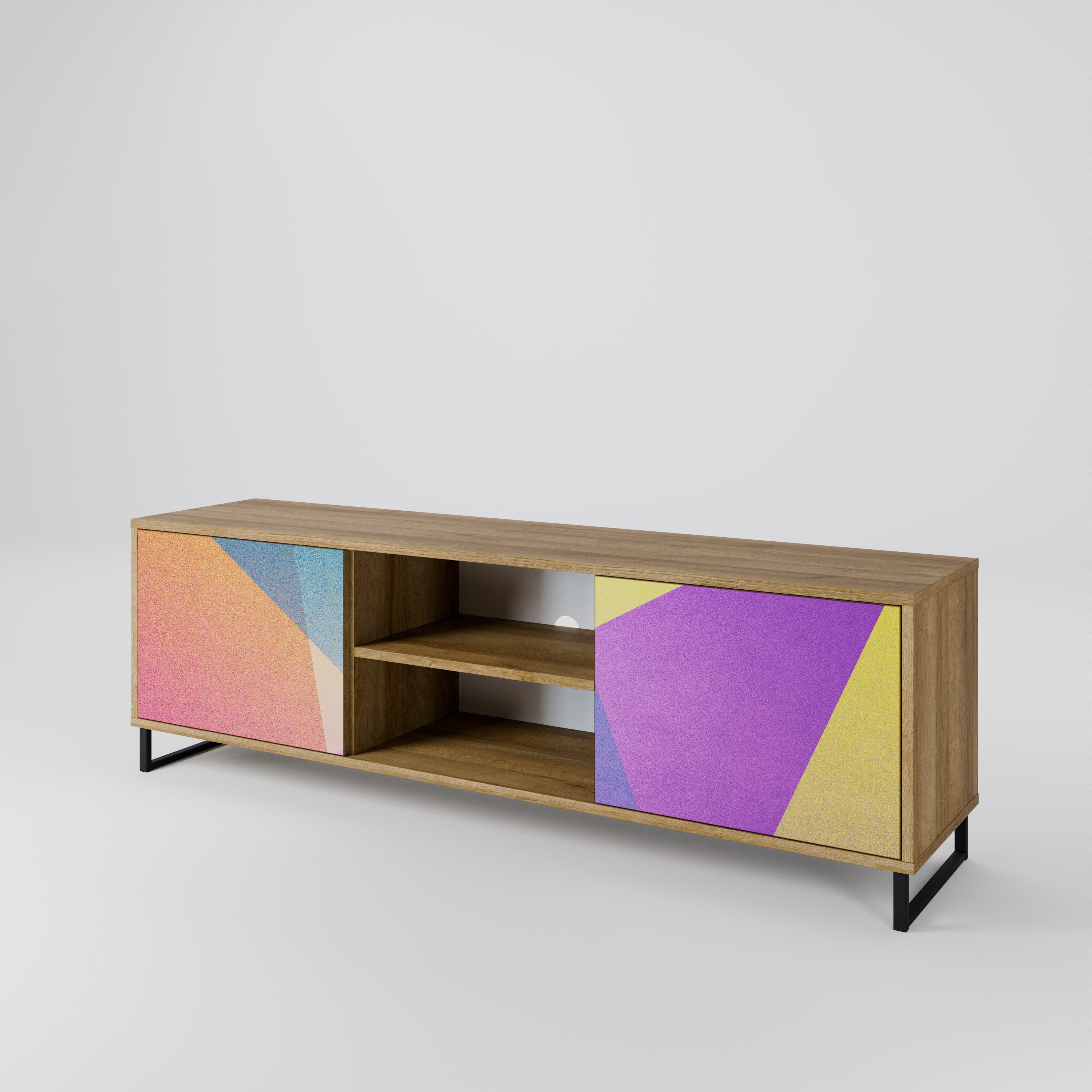 BRIGHT GEOMETRY 2-Door TV Stand in Oak Effect