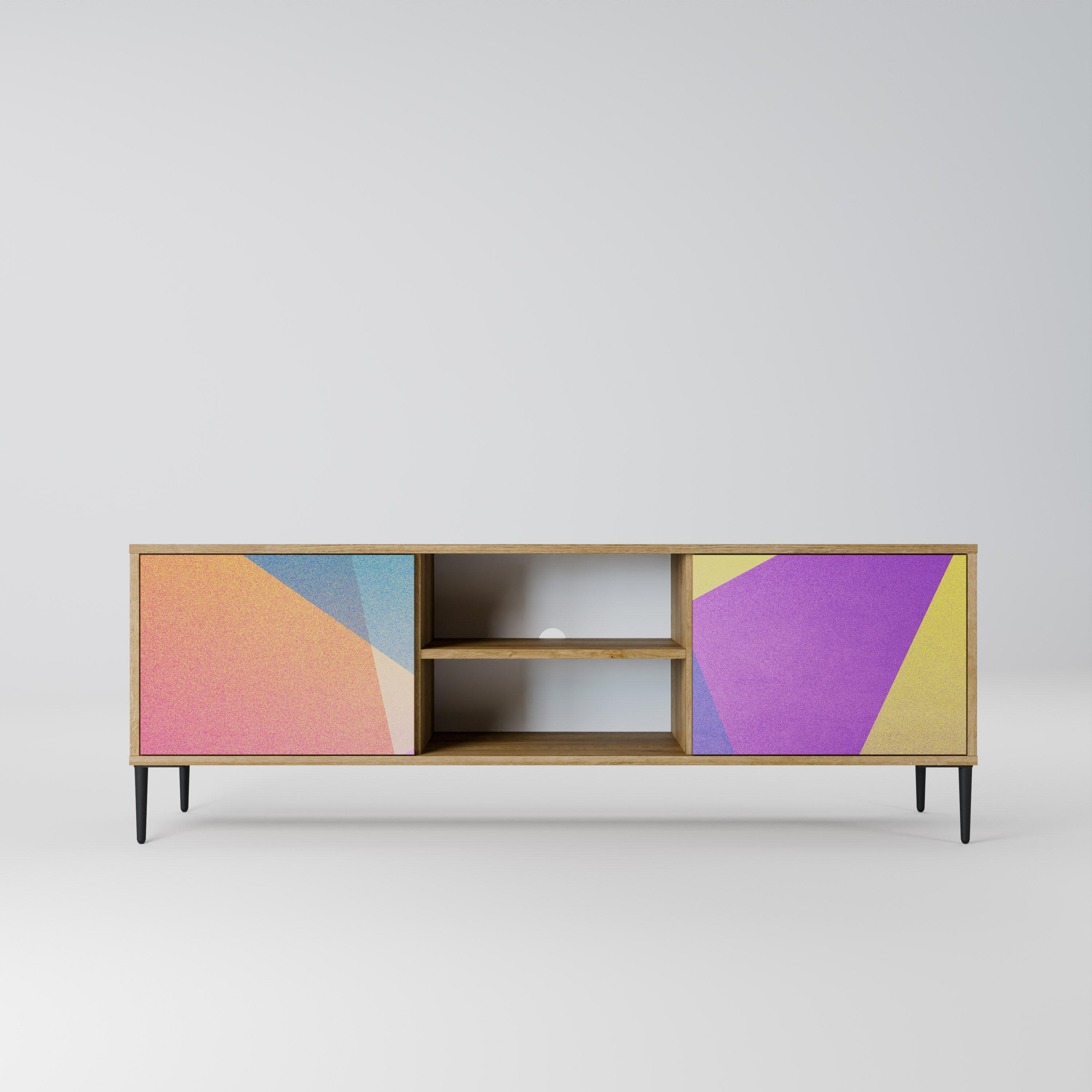 BRIGHT GEOMETRY 2-Door TV Stand in Oak Effect