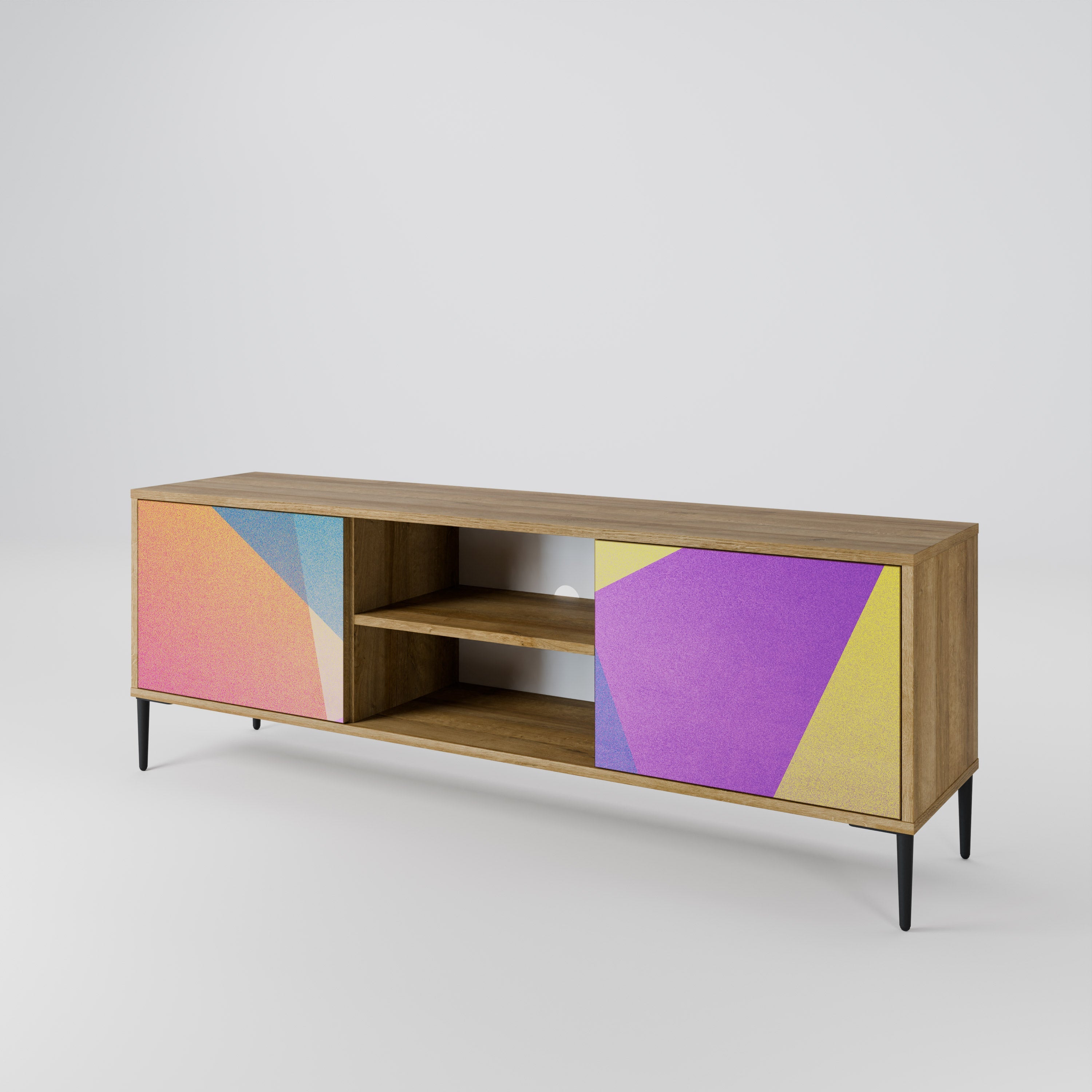 BRIGHT GEOMETRY 2-Door TV Stand in Oak Effect