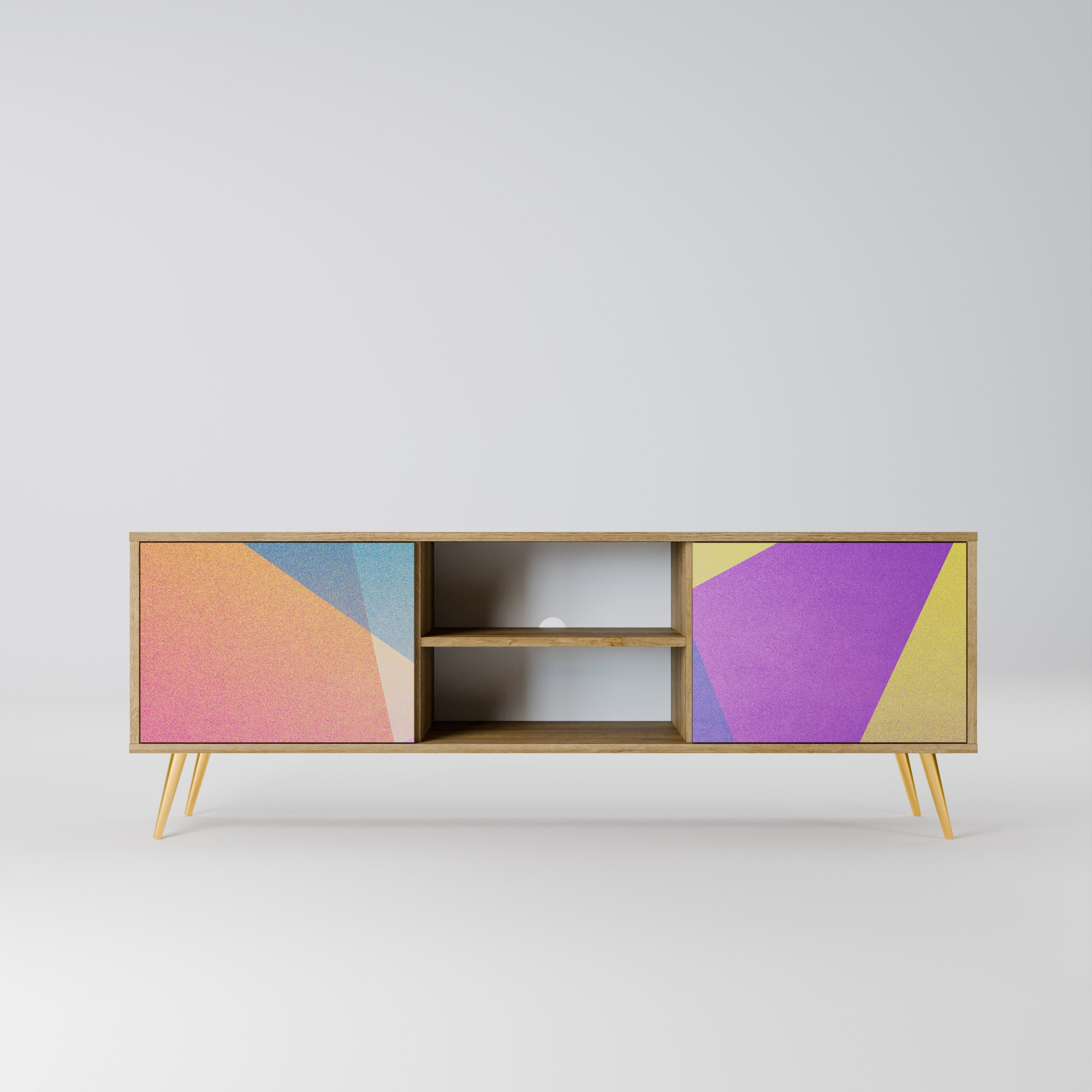 BRIGHT GEOMETRY 2-Door TV Stand in Oak Effect