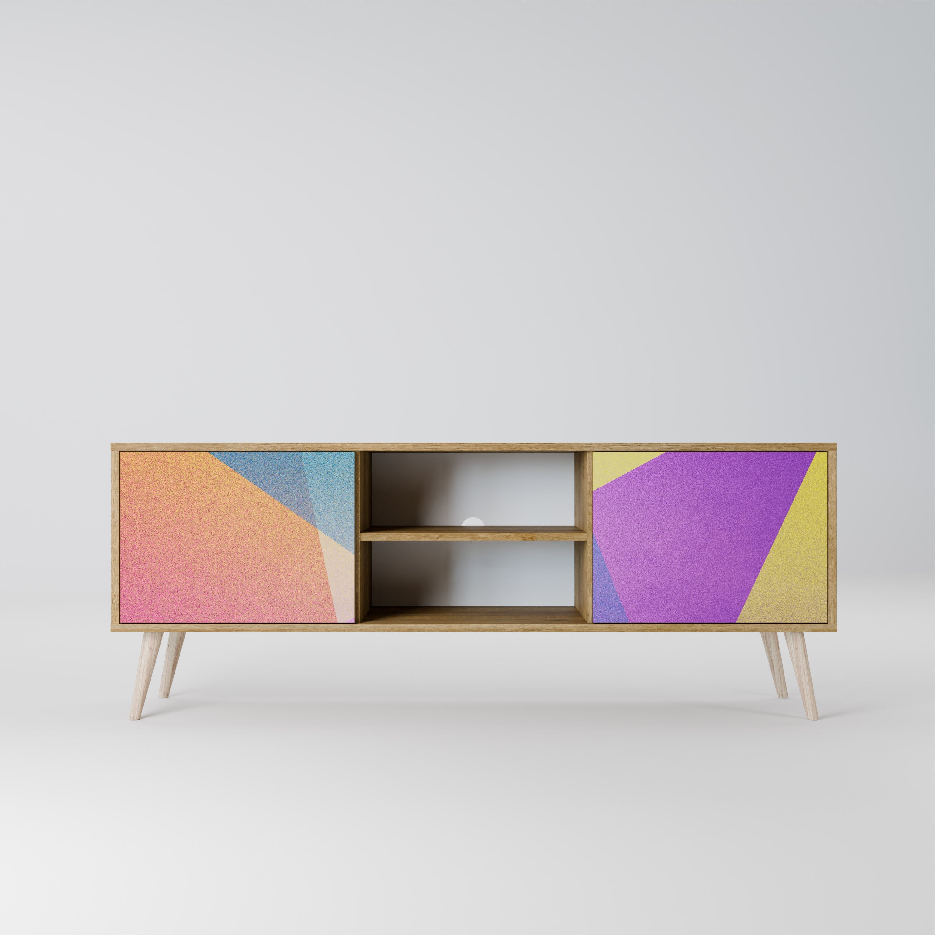 BRIGHT GEOMETRY 2-Door TV Stand in Oak Effect
