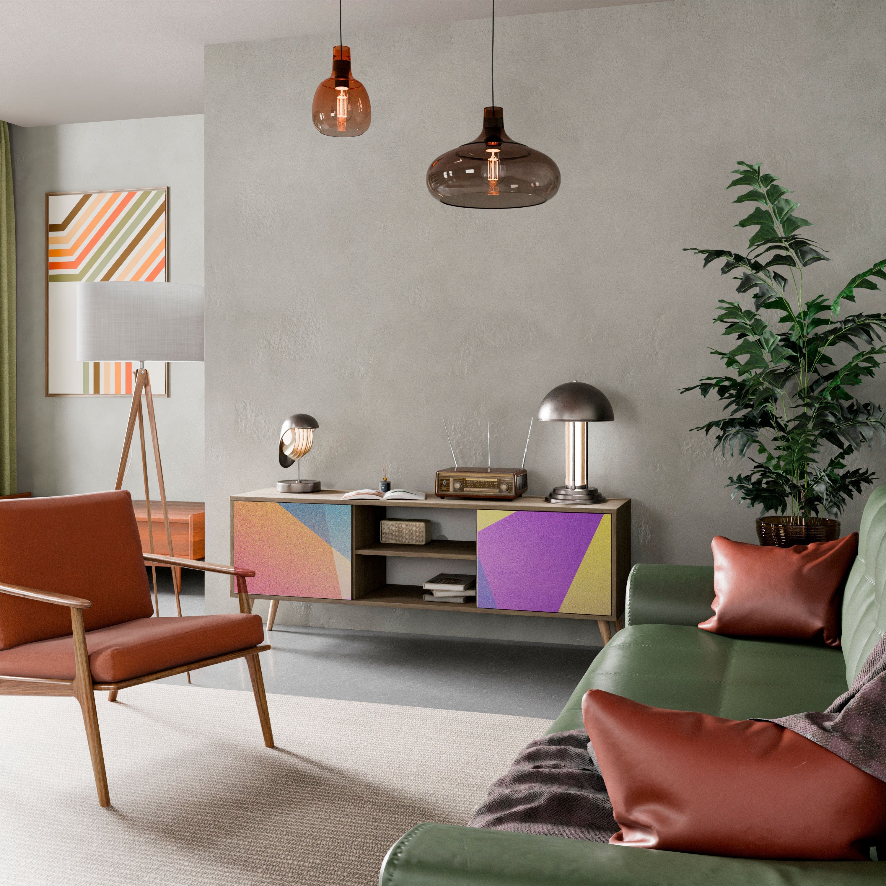 BRIGHT GEOMETRY 2-Door TV Stand in Oak Effect