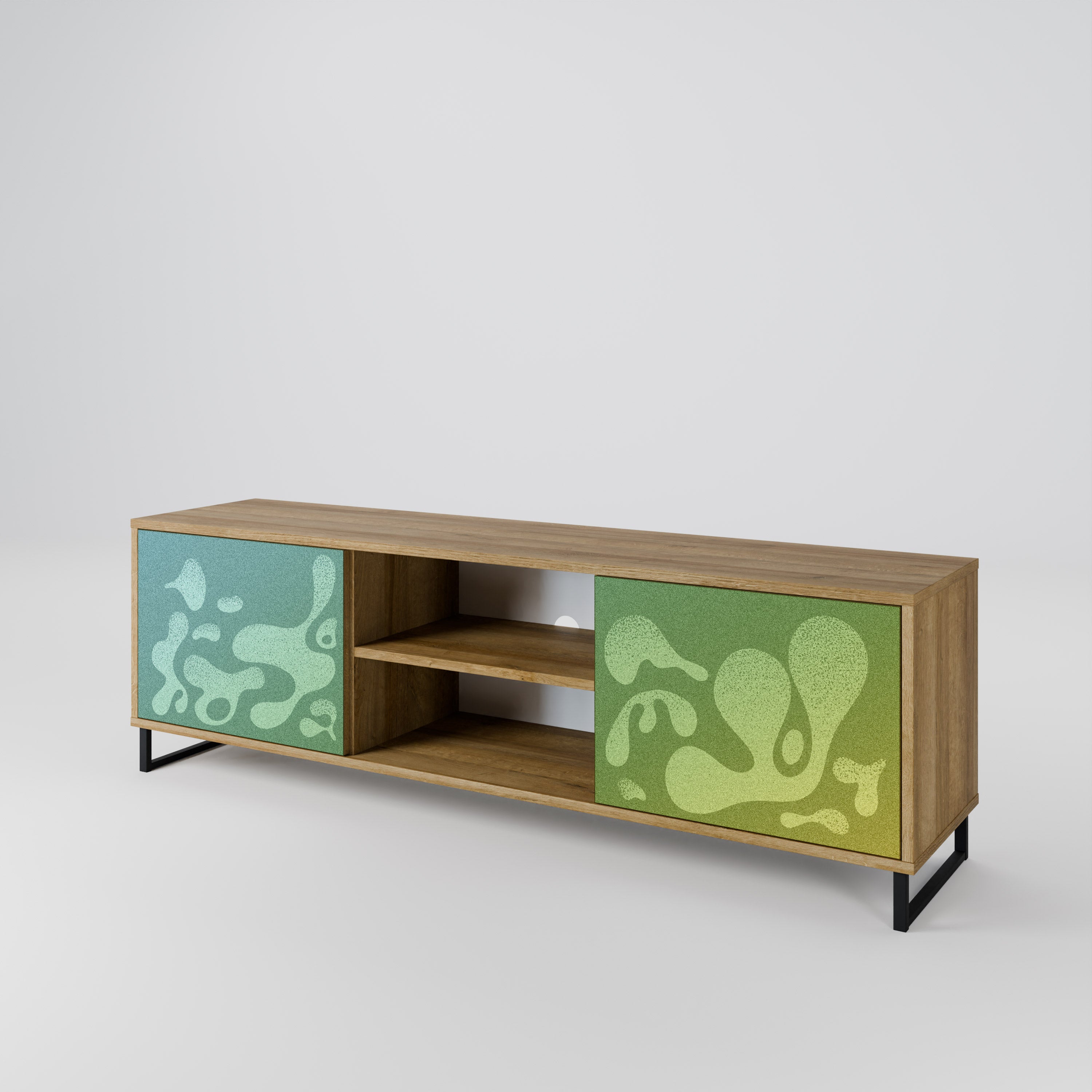 IRREGULAR BLUE 2-Door TV Stand in Oak Effect