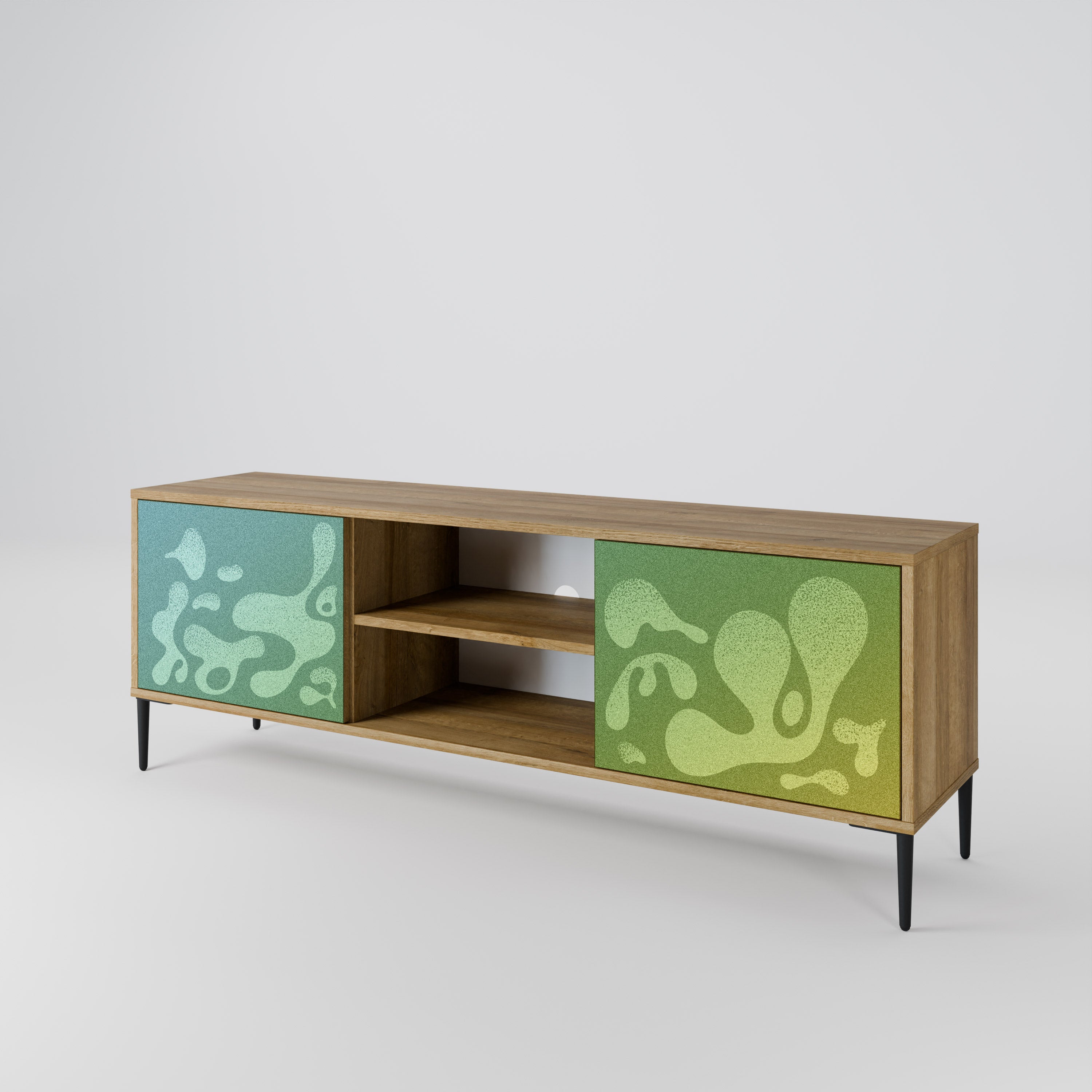 IRREGULAR BLUE 2-Door TV Stand in Oak Effect