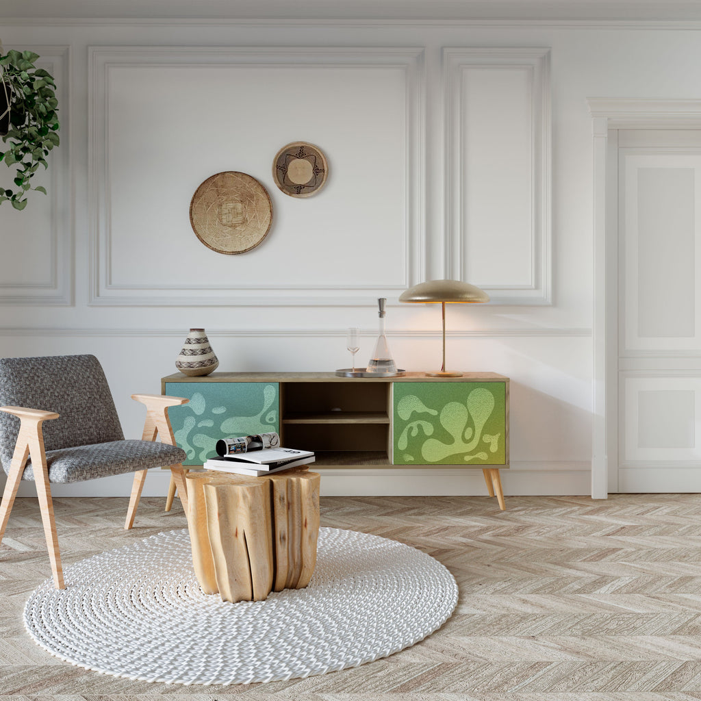 IRREGULAR BLUE 2-Door TV Stand in Oak Effect
