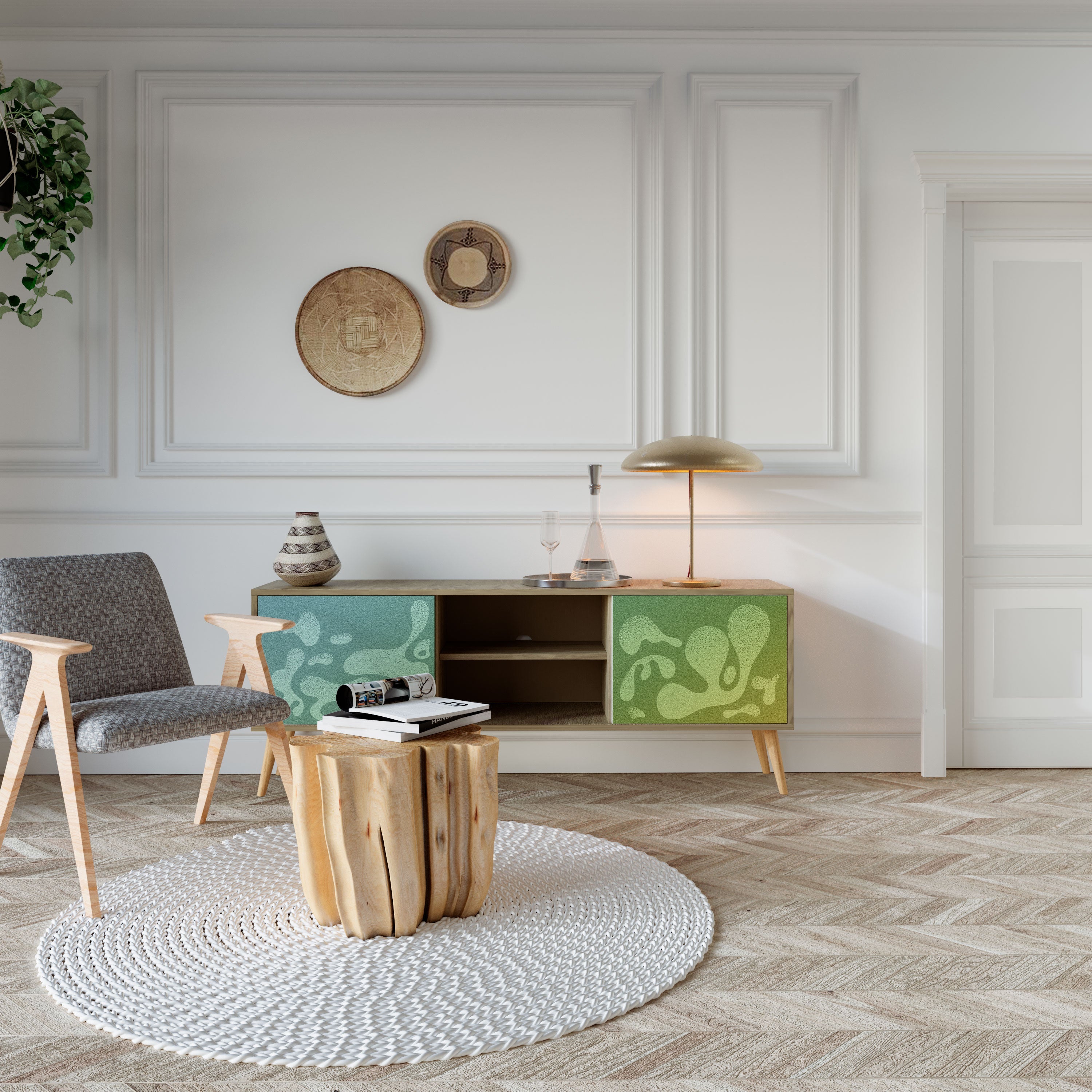 IRREGULAR BLUE 2-Door TV Stand in Oak Effect