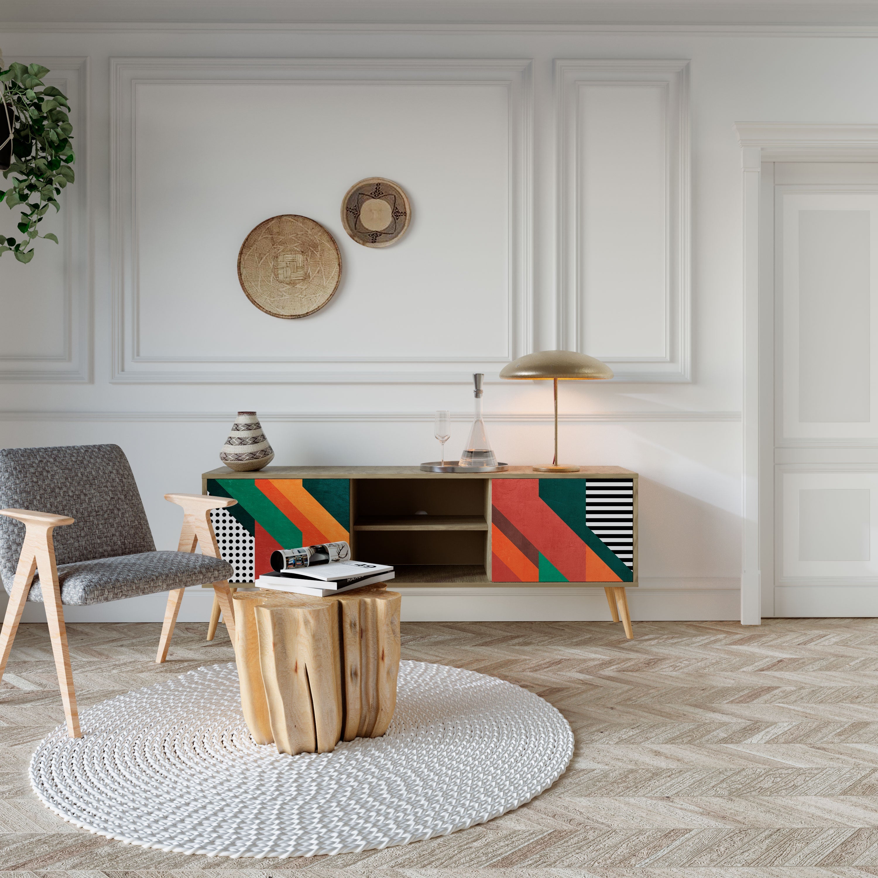 MAKESHIFT ARTISTRY 2-Door TV Stand in Oak Effect