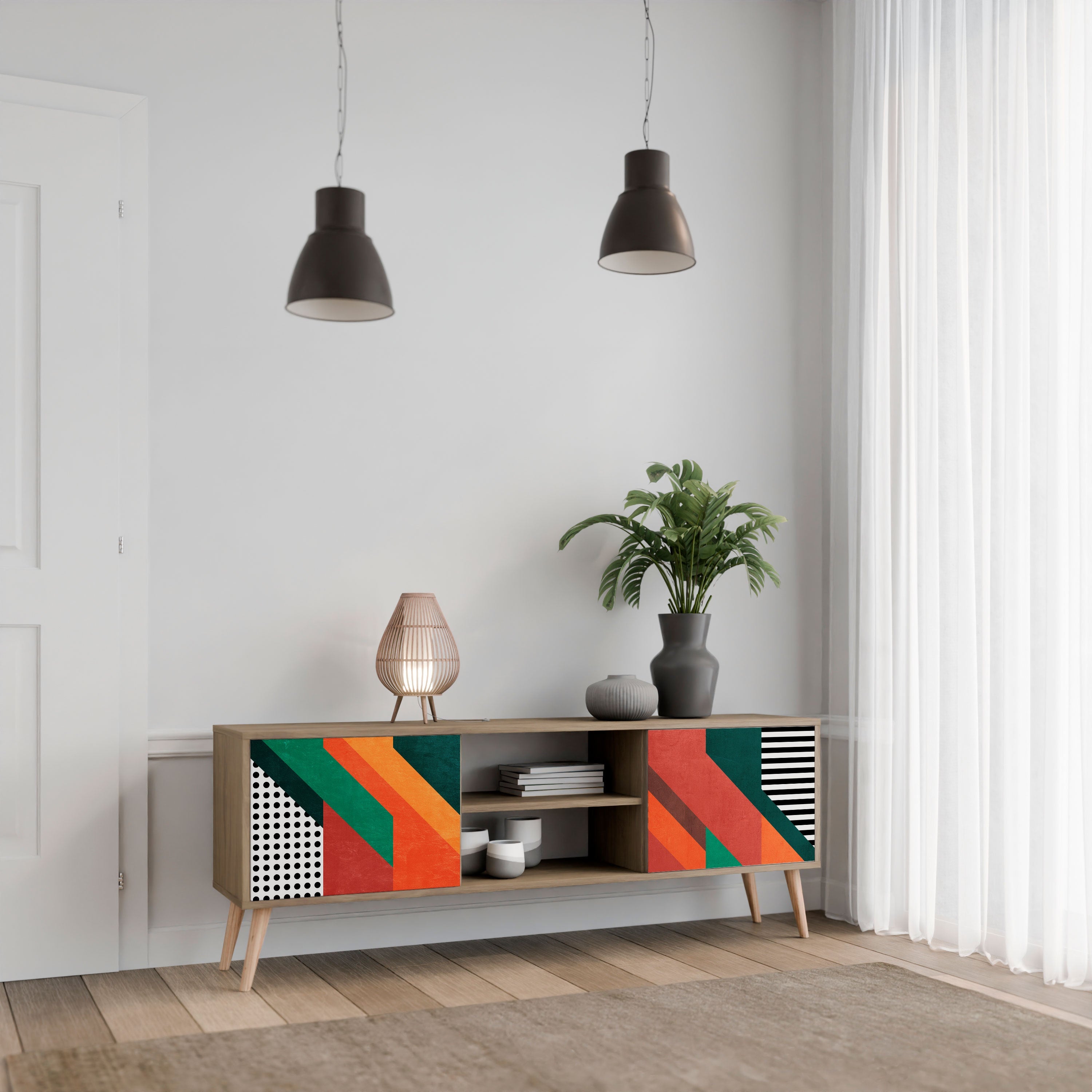 MAKESHIFT ARTISTRY 2-Door TV Stand in Oak Effect