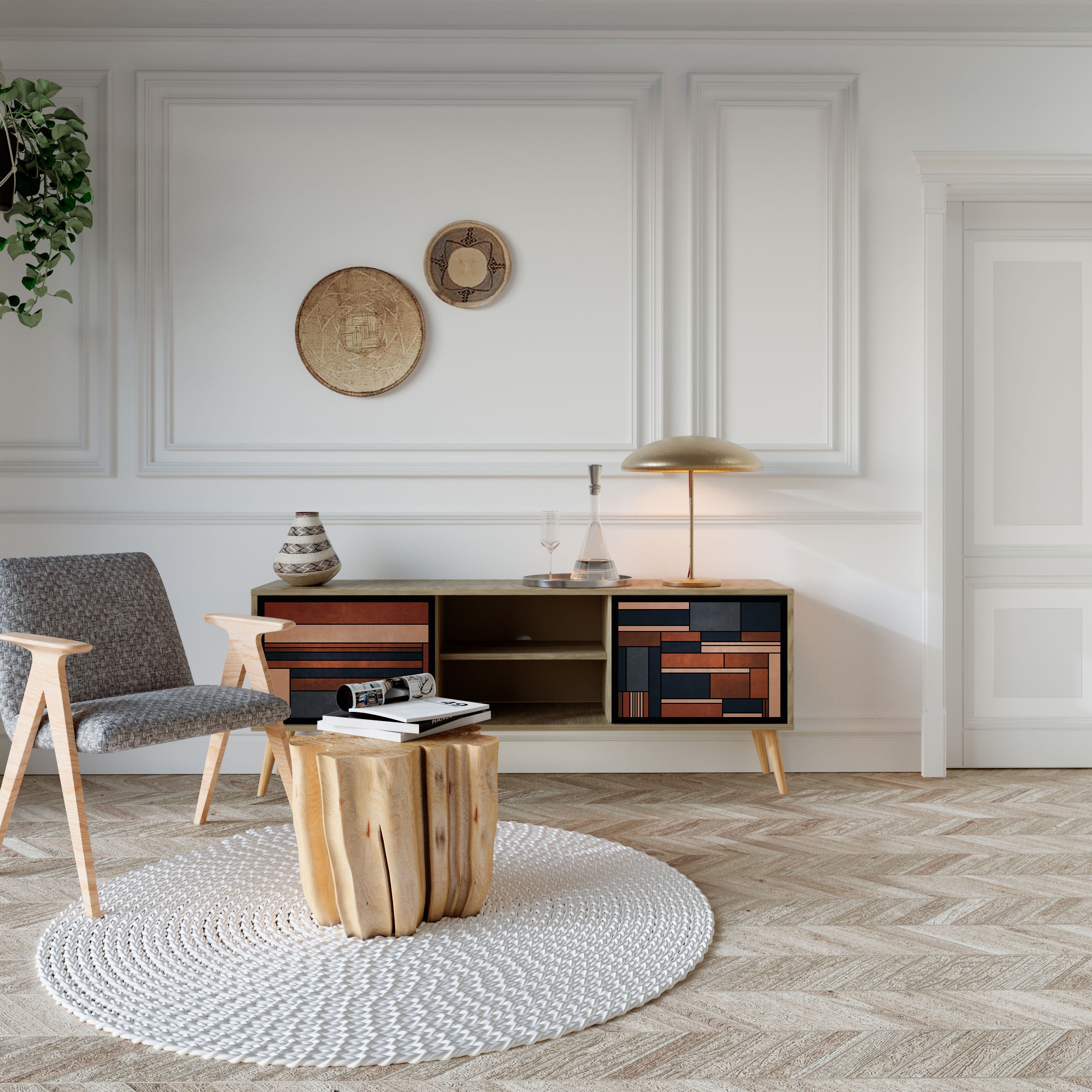 INTREPID FORMATION 2-Door TV Stand in Oak Effect
