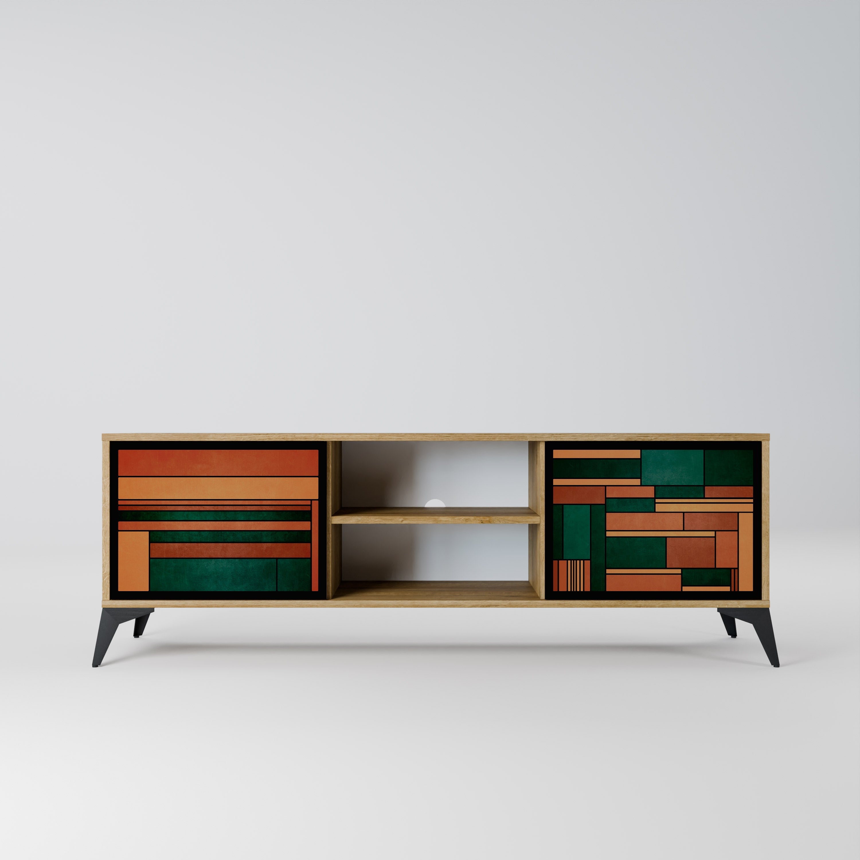 EARTHY FIGURES 2-Door TV Stand in Oak Effect