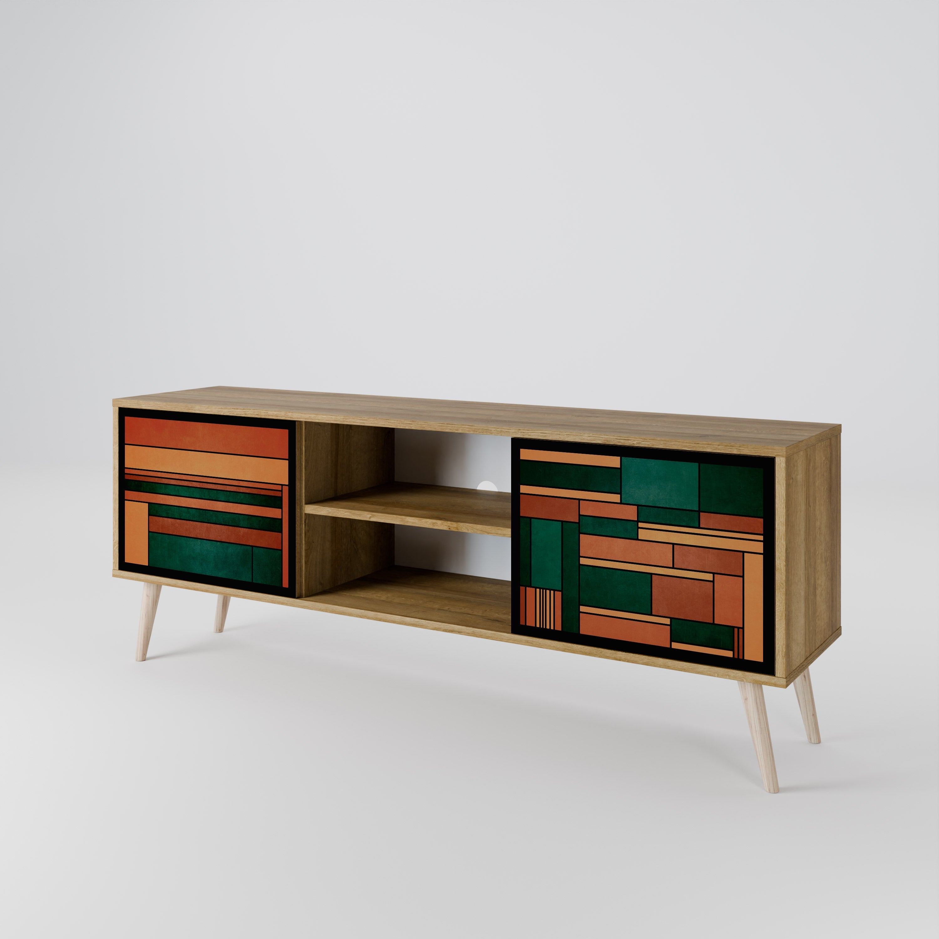 EARTHY FIGURES 2-Door TV Stand in Oak Effect