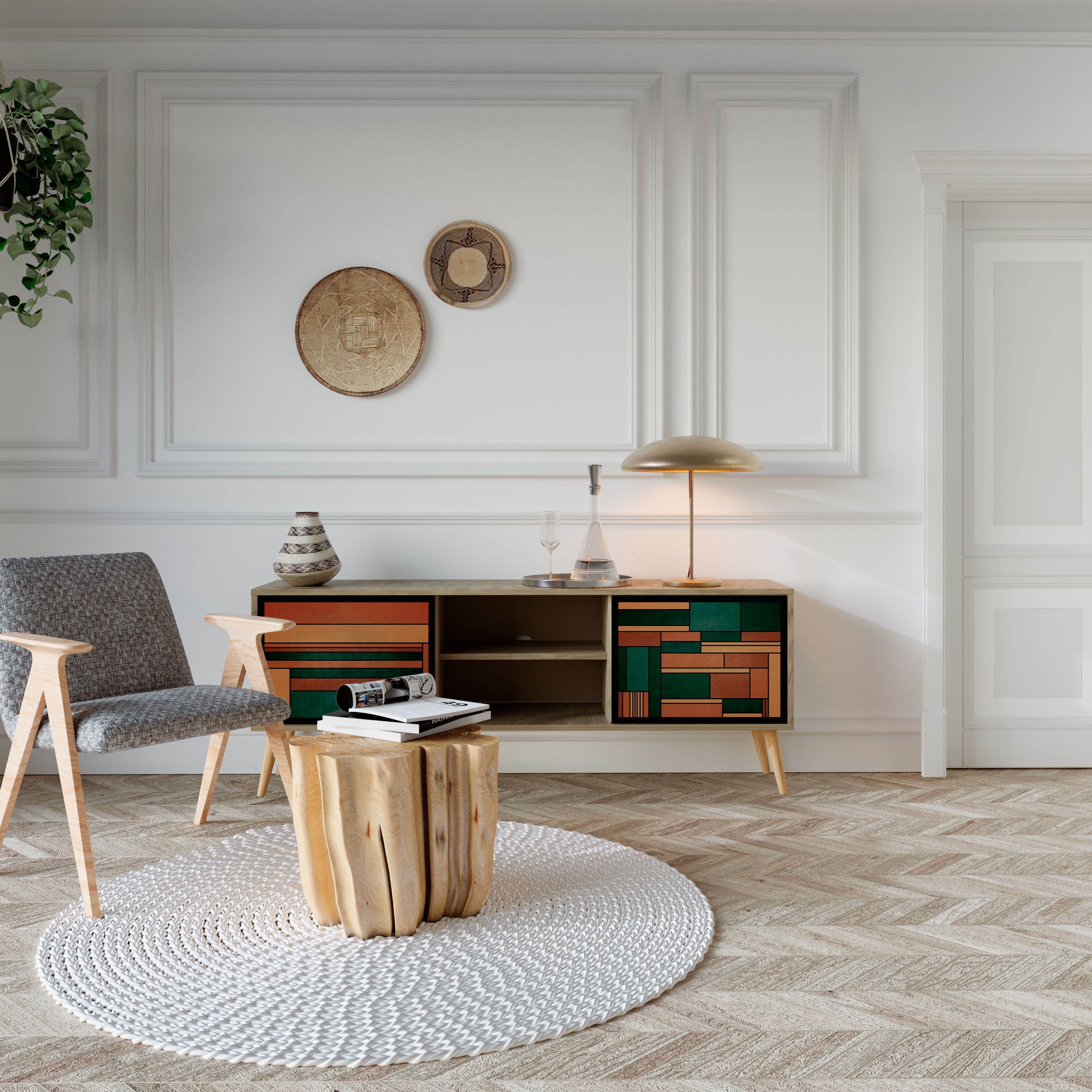 EARTHY FIGURES 2-Door TV Stand in Oak Effect