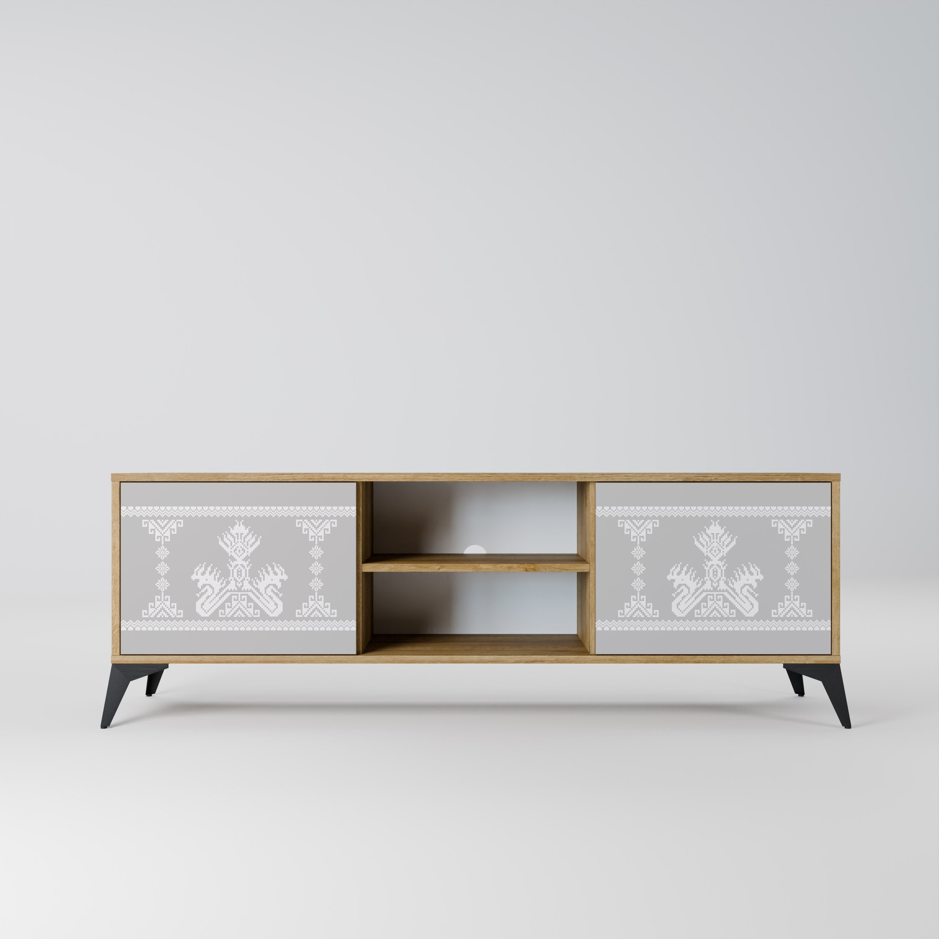 THAI GRAY 2-Door TV Stand in Oak Effect