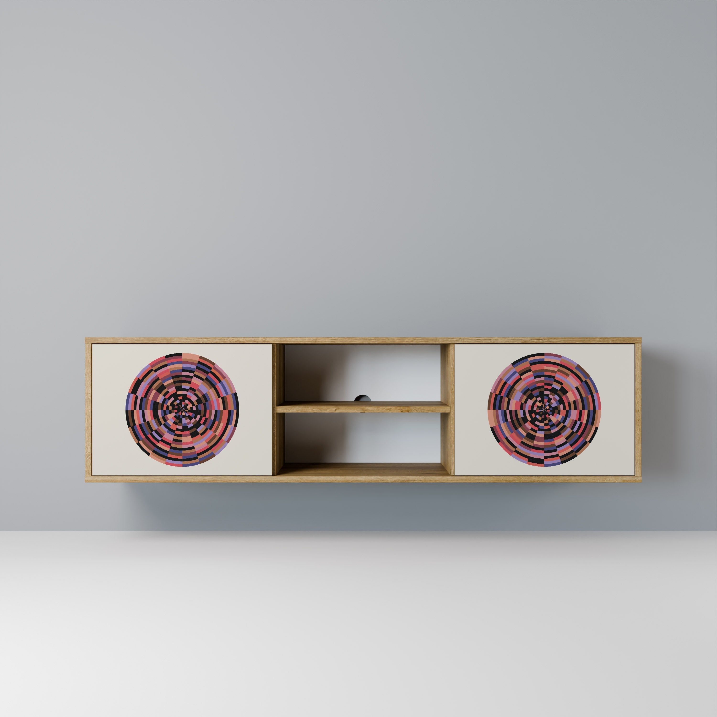 BROWN CIRCLES 2-Door TV Stand in Oak Effect