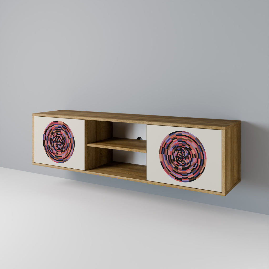BROWN CIRCLES 2-Door TV Stand in Oak Effect