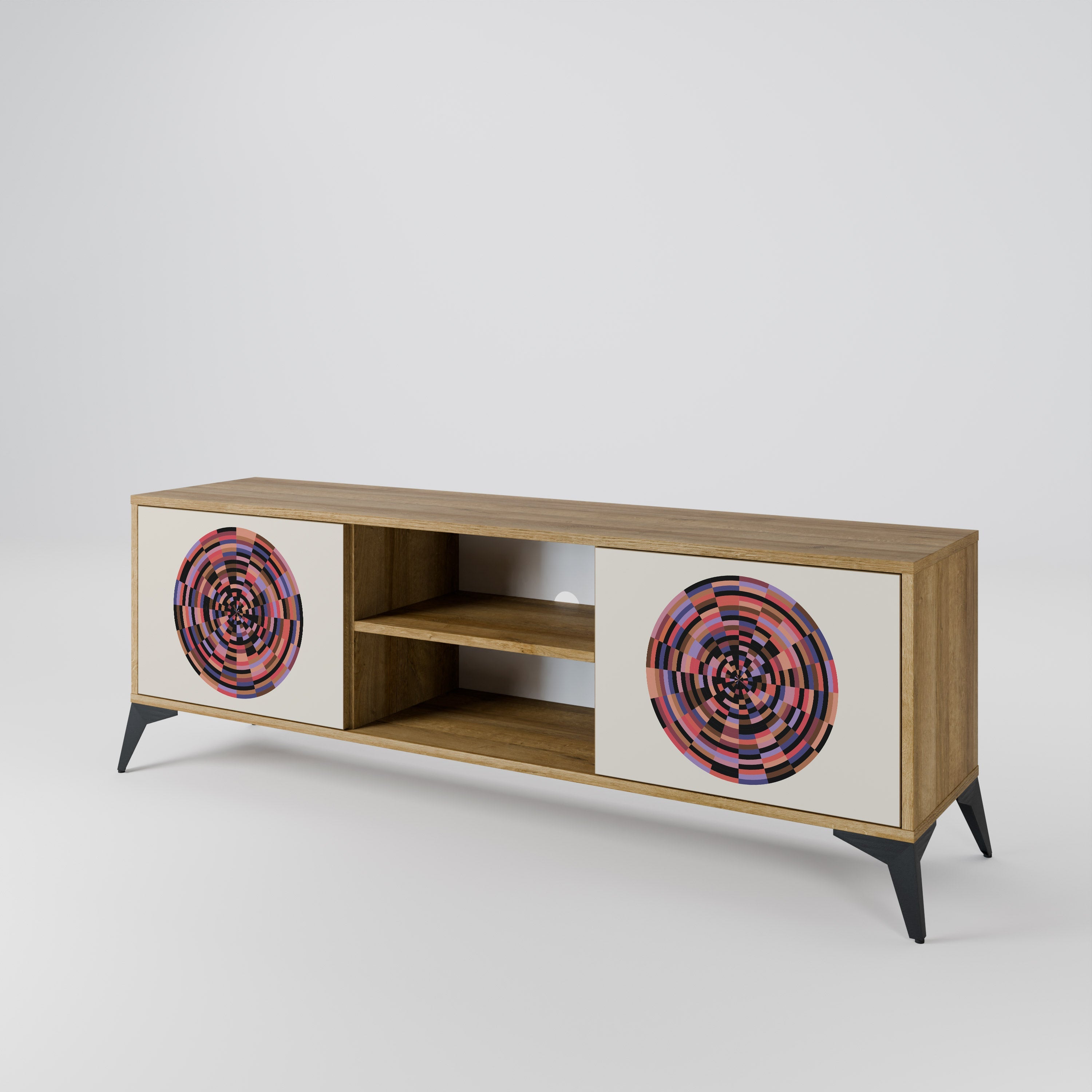 BROWN CIRCLES 2-Door TV Stand in Oak Effect