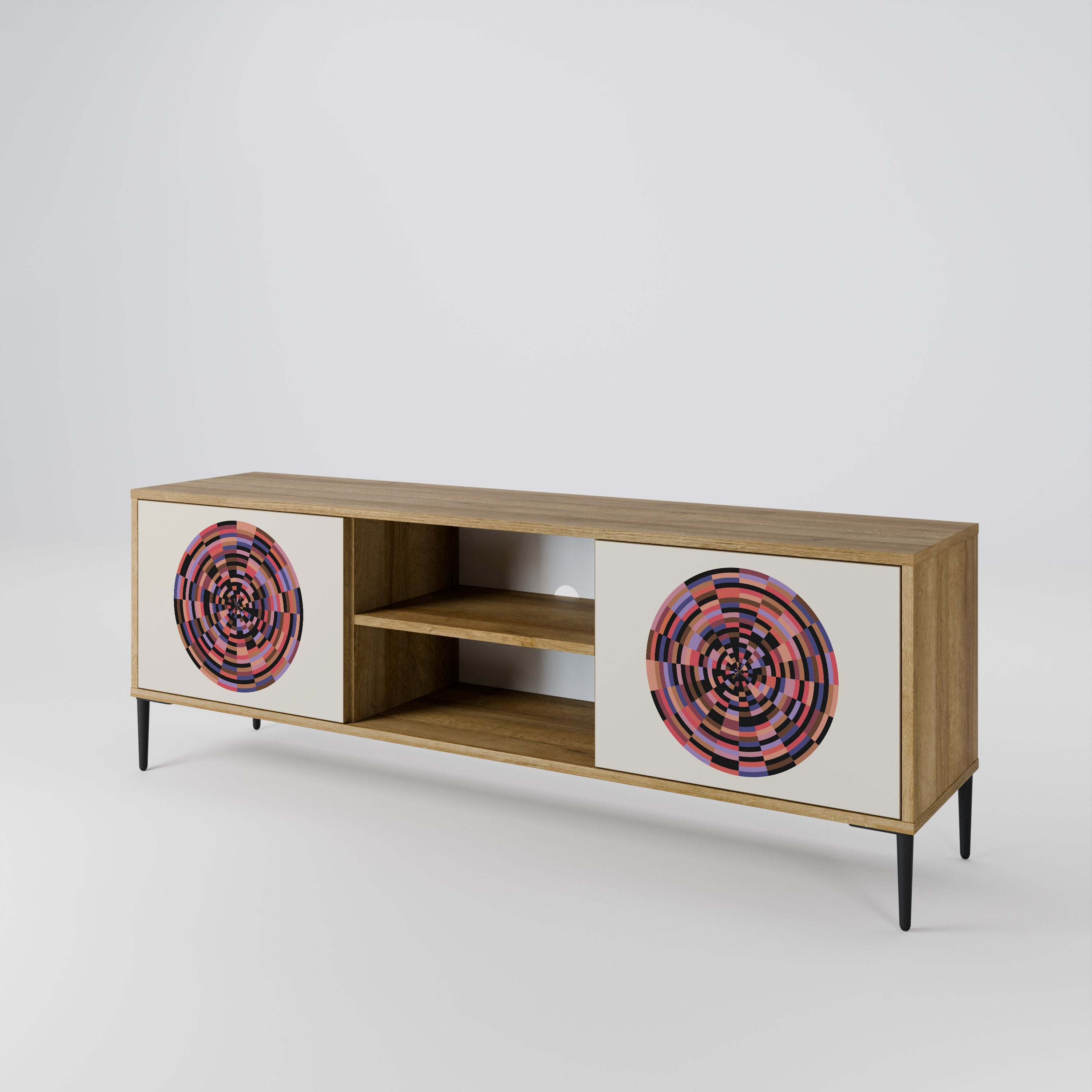 BROWN CIRCLES 2-Door TV Stand in Oak Effect