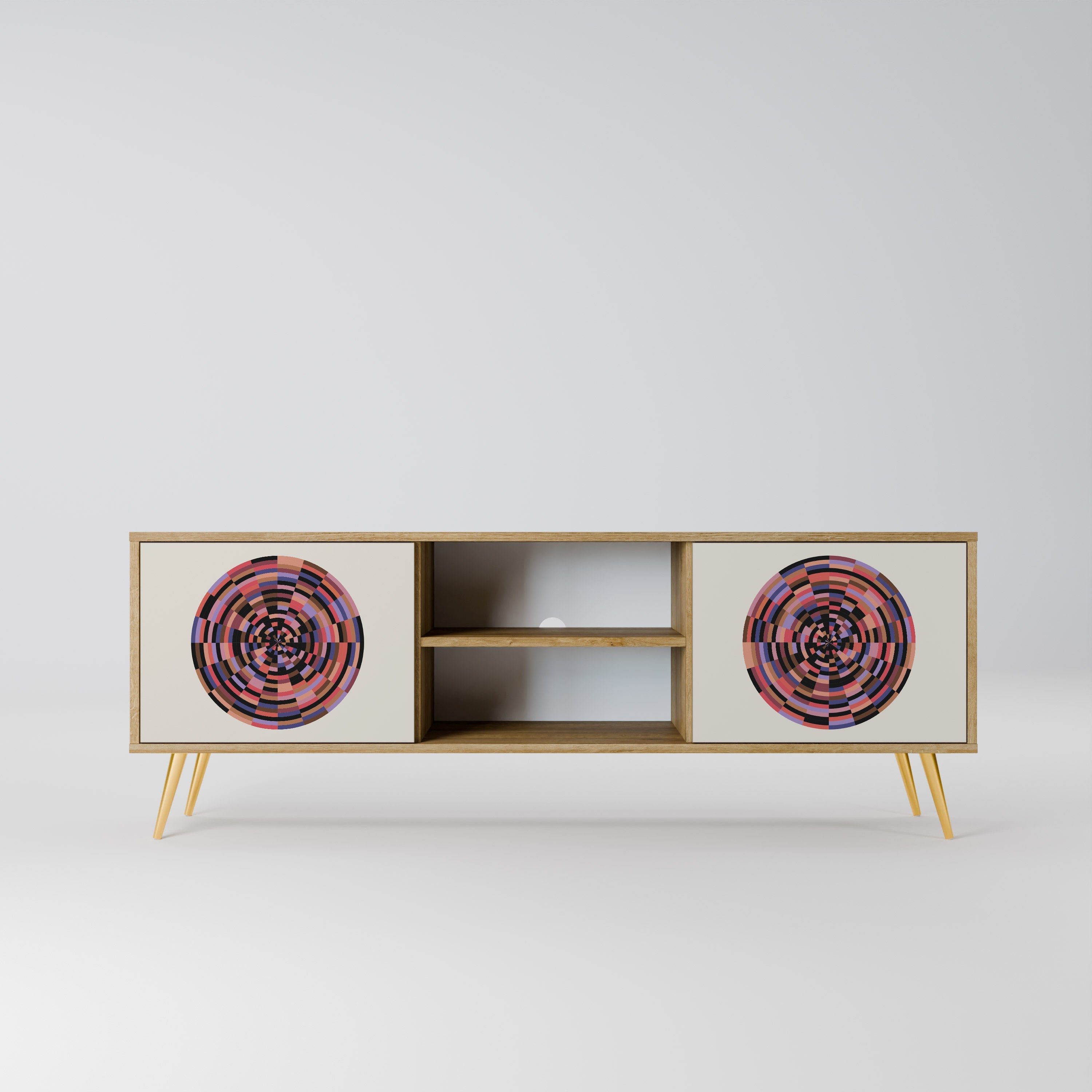 BROWN CIRCLES 2-Door TV Stand in Oak Effect