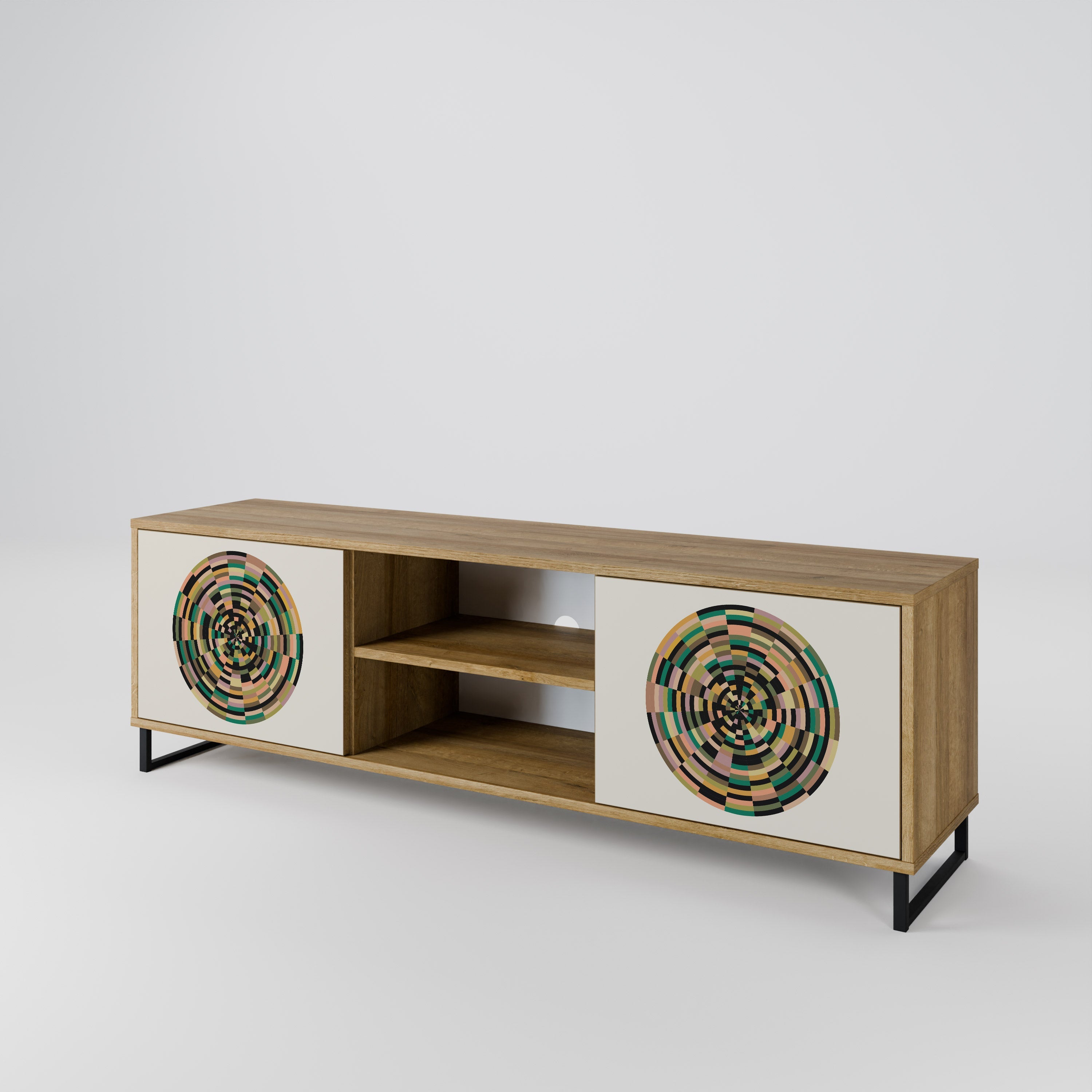 GREEN CIRCLES 2-Door TV Stand in Oak Effect