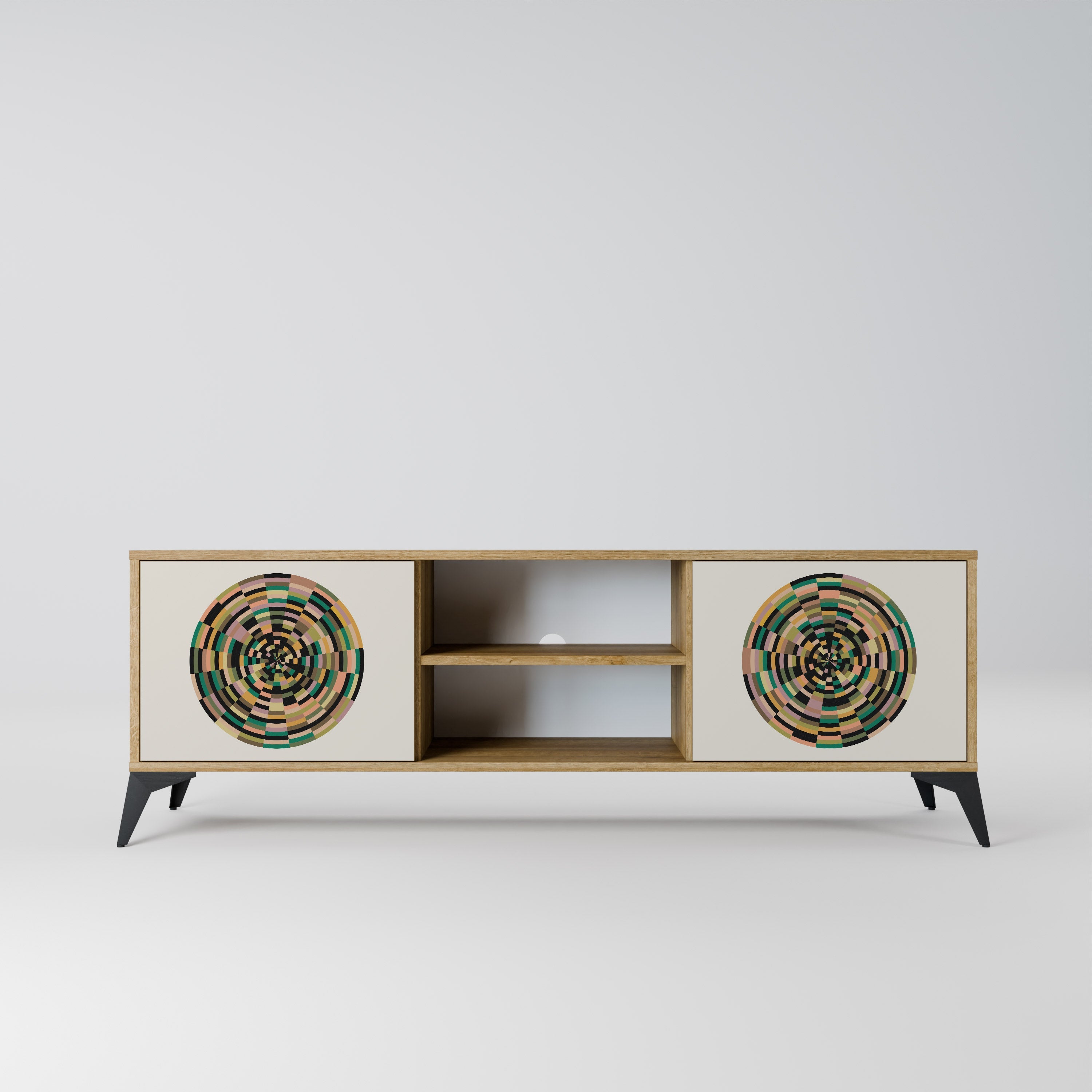 GREEN CIRCLES 2-Door TV Stand in Oak Effect