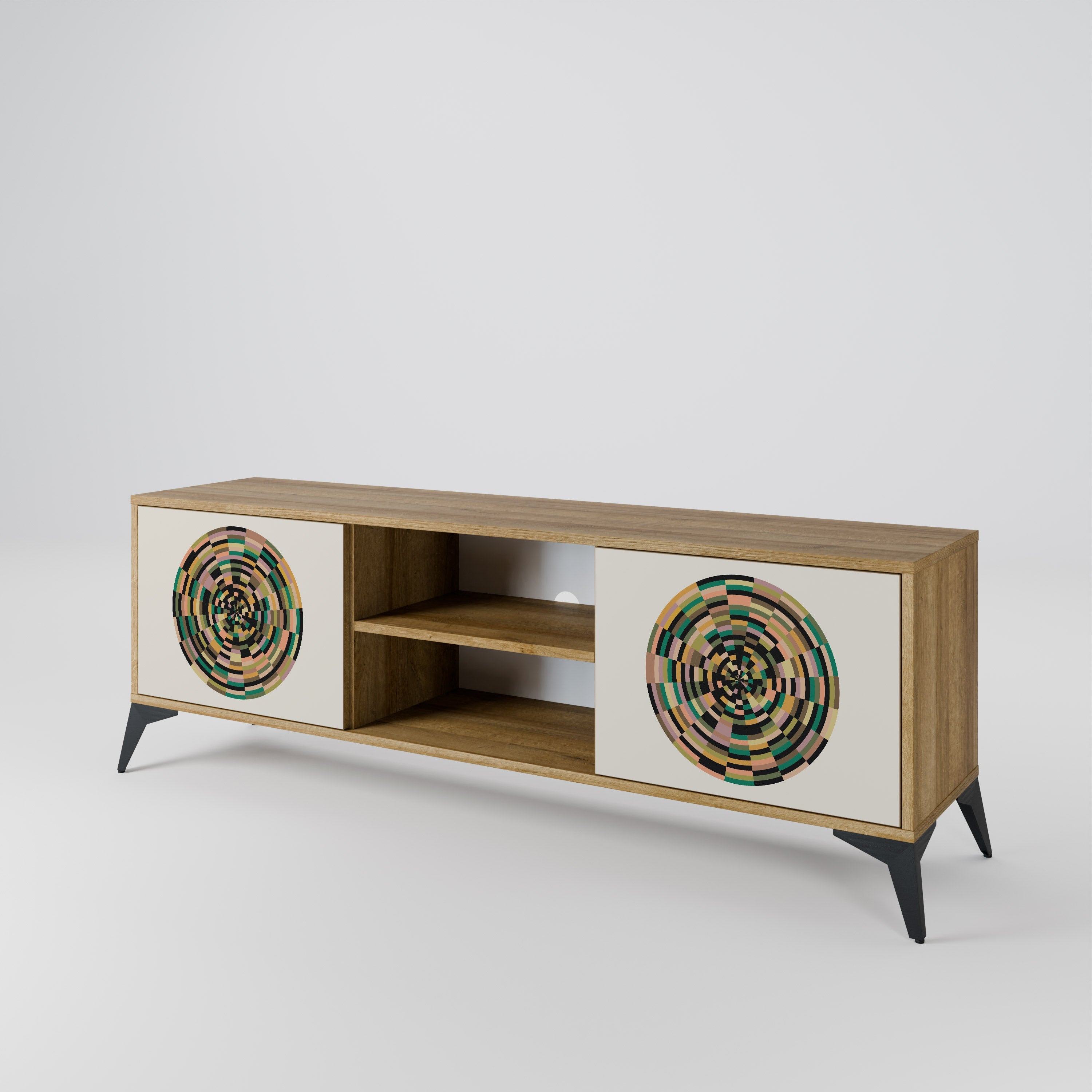 GREEN CIRCLES 2-Door TV Stand in Oak Effect