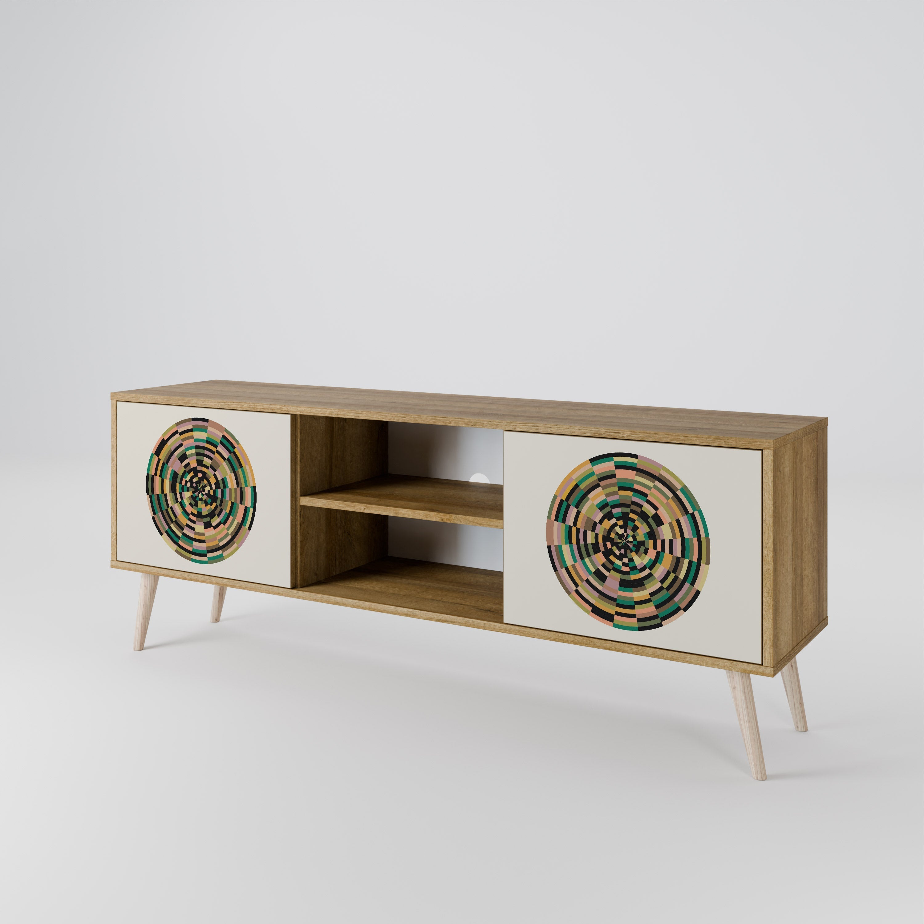 GREEN CIRCLES 2-Door TV Stand in Oak Effect