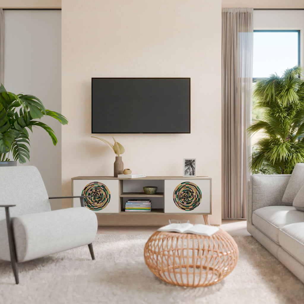 GREEN CIRCLES 2-Door TV Stand in Oak Effect