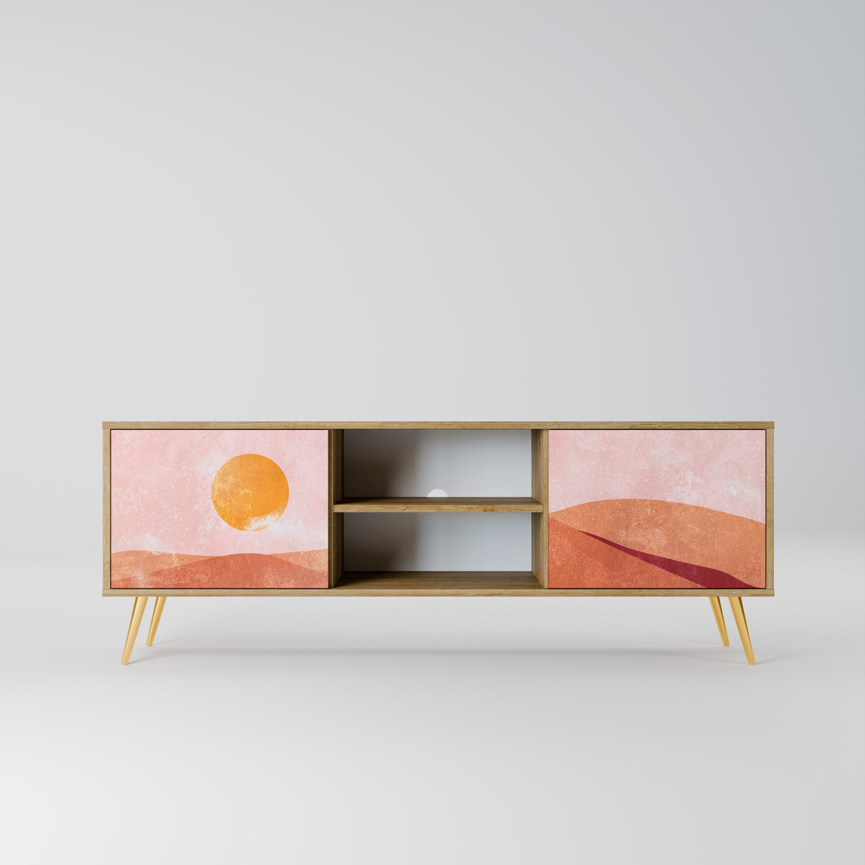 LUMINOUS SUNLIGHT 2-Door TV Stand in Oak Effect