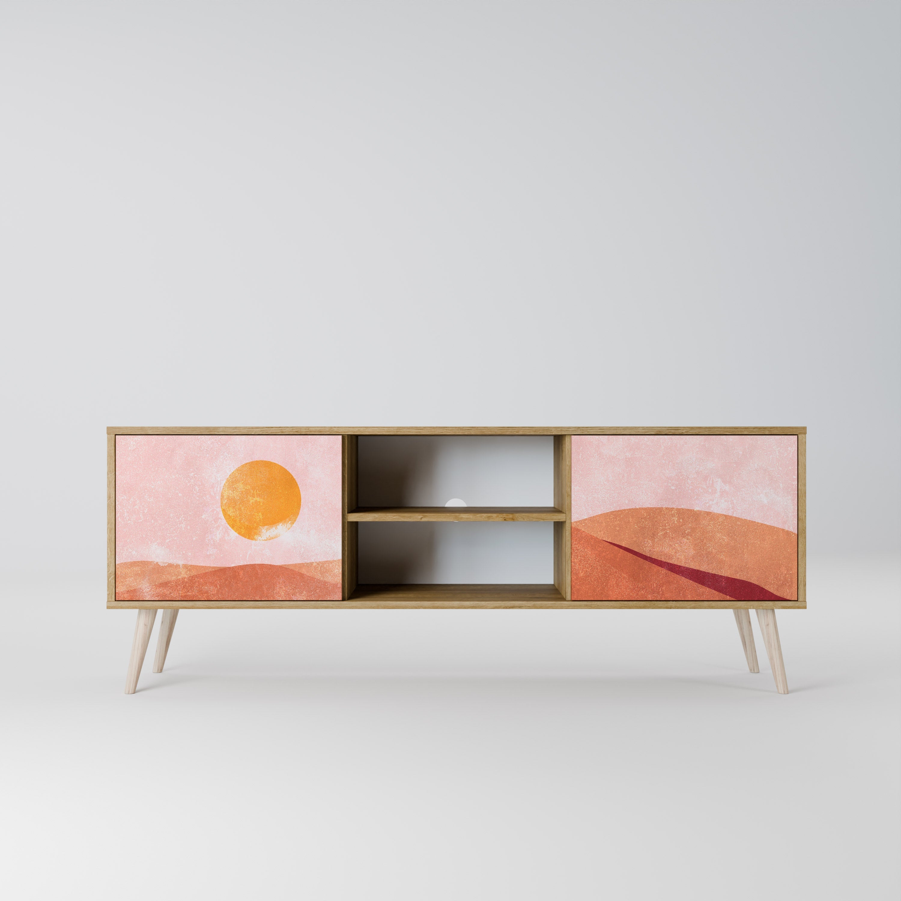 LUMINOUS SUNLIGHT 2-Door TV Stand in Oak Effect