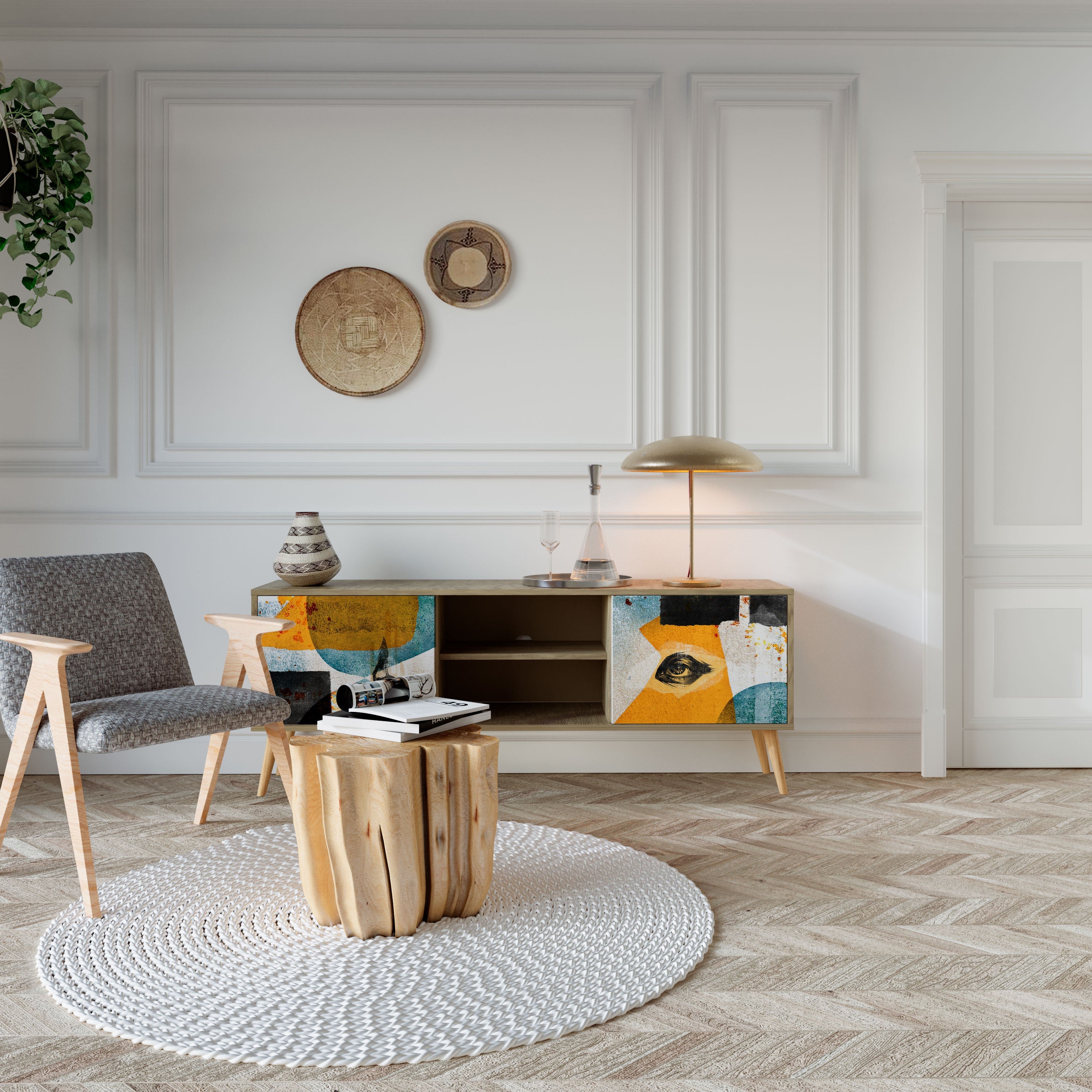 ABSTRACT FACES Móvel de TV com 2 Portas em Efeito Carvalho