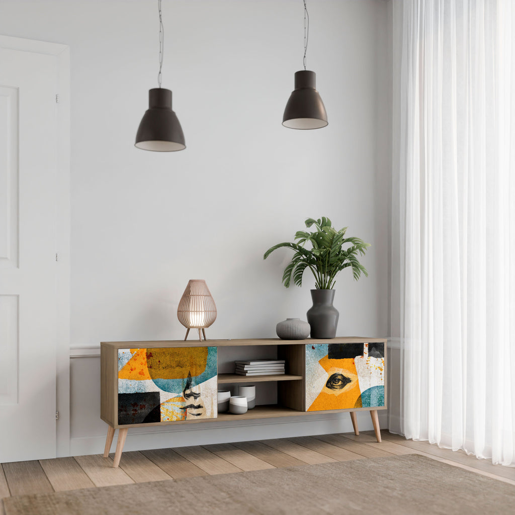 ABSTRACT FACES Móvel de TV com 2 Portas em Efeito Carvalho