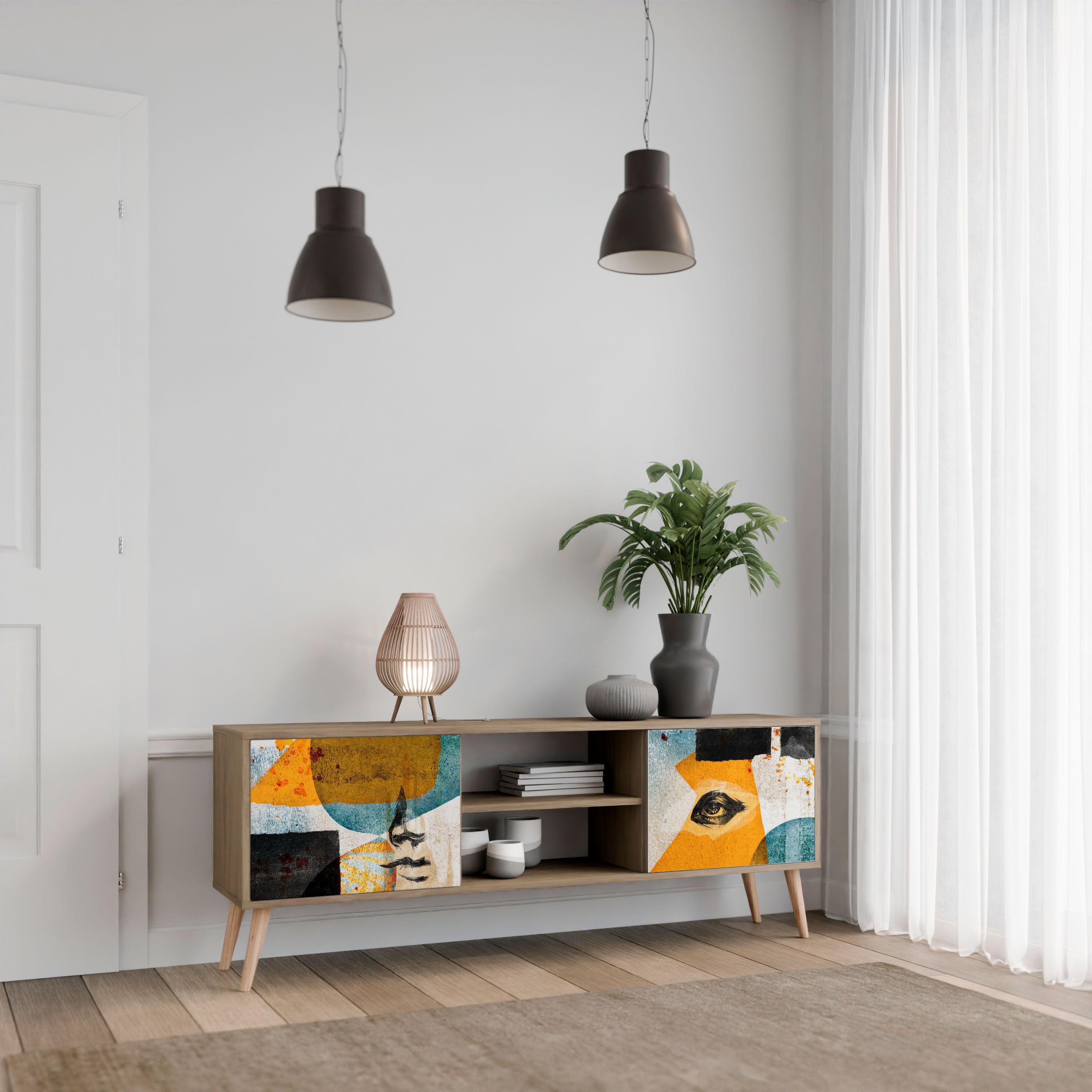 ABSTRACT FACES Móvel de TV com 2 Portas em Efeito Carvalho