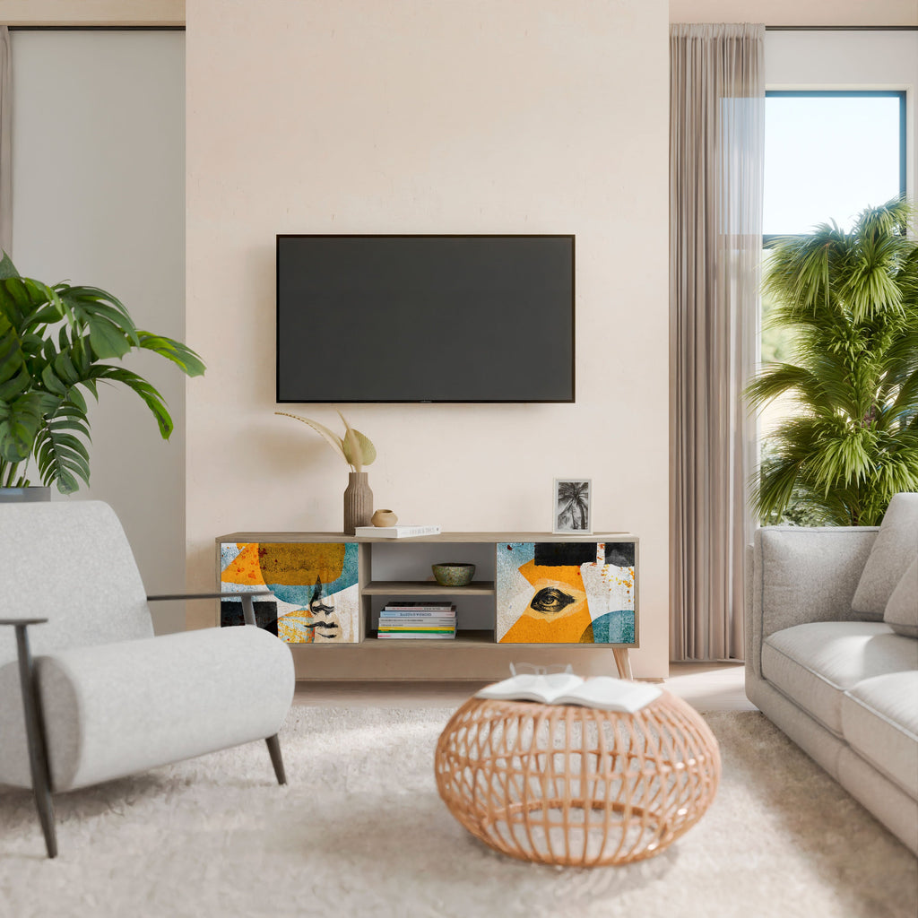 ABSTRACT FACES Móvel de TV com 2 Portas em Efeito Carvalho