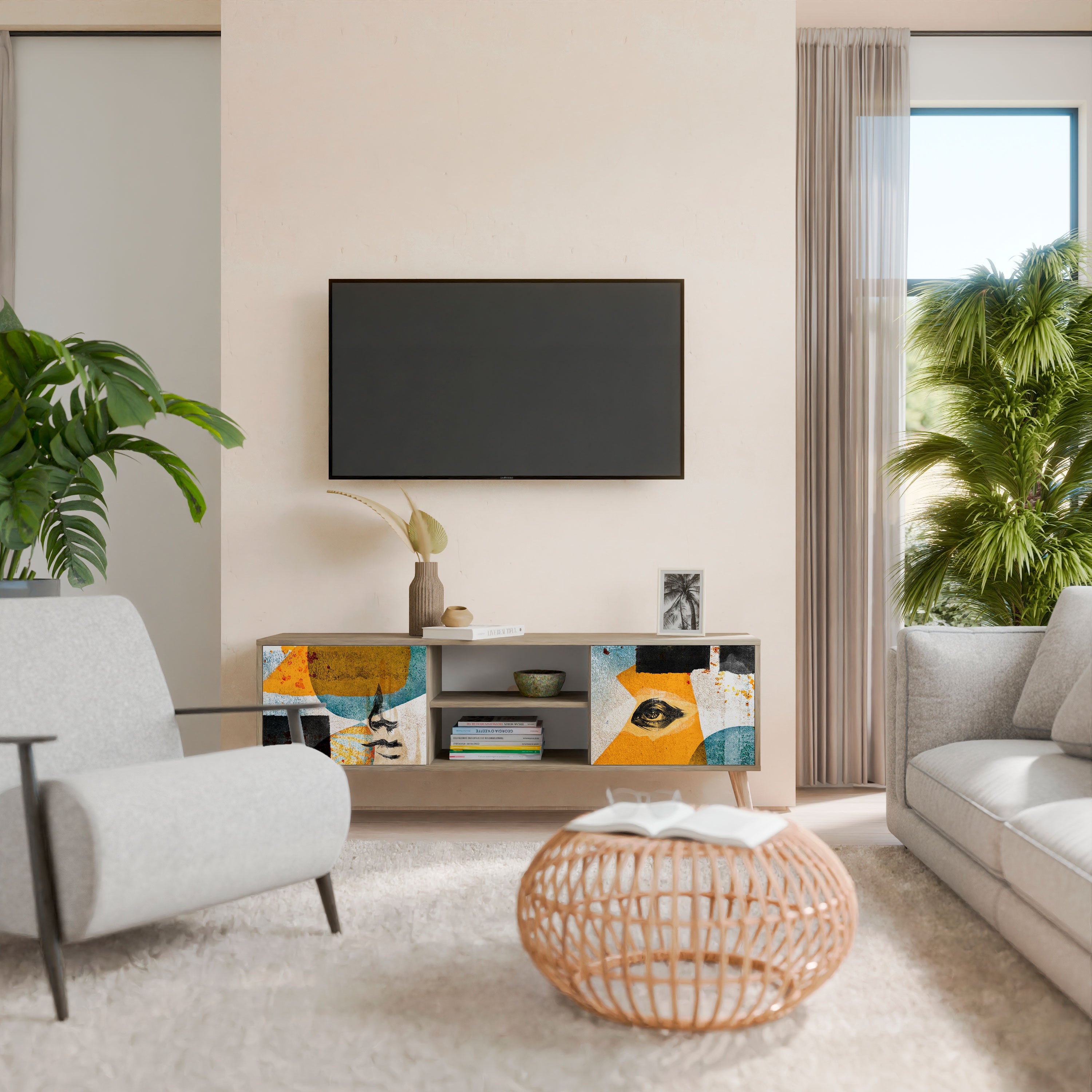 ABSTRACT FACES Móvel de TV com 2 Portas em Efeito Carvalho