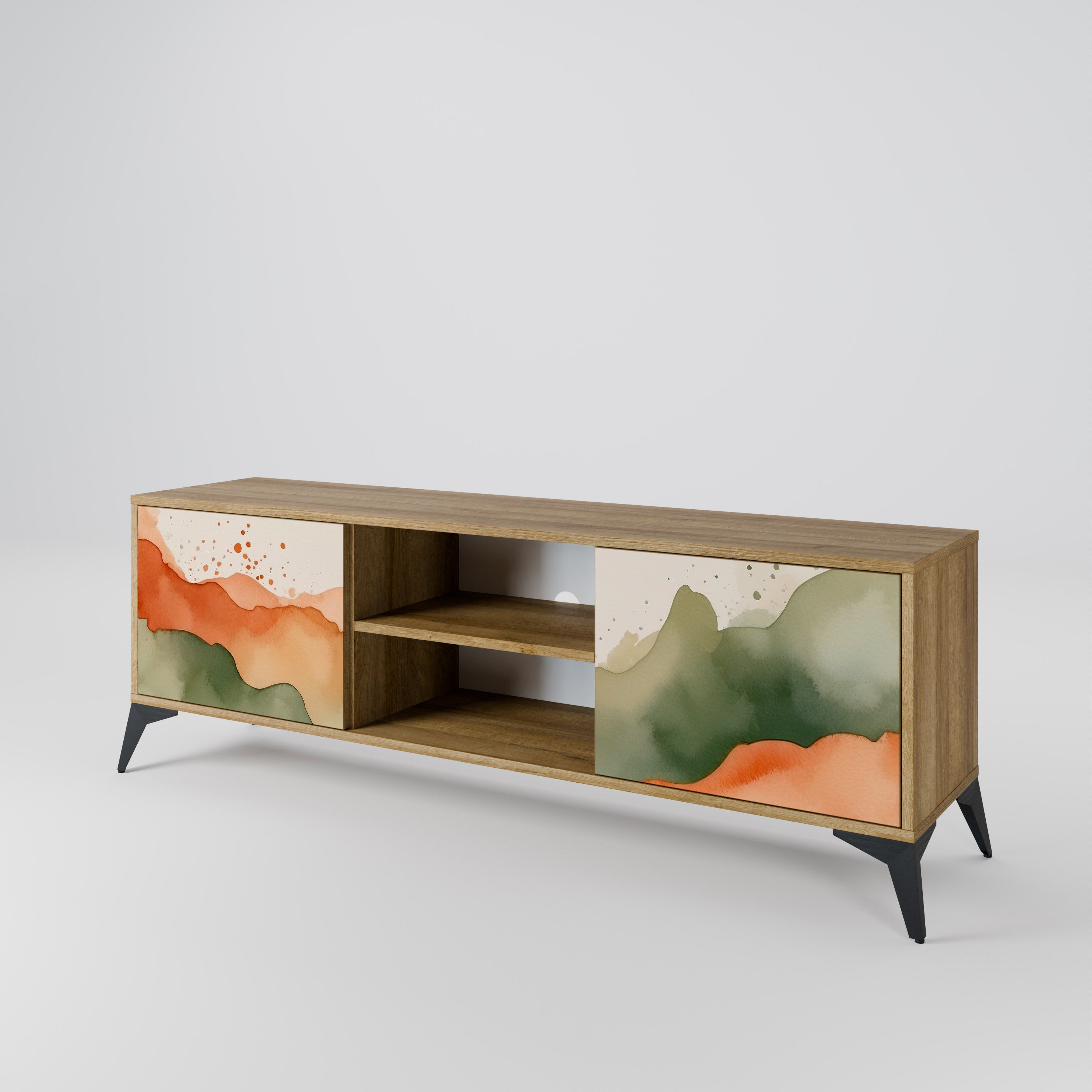 WATERCOLOUR PEAKS 2-Door TV Stand in Oak Effect