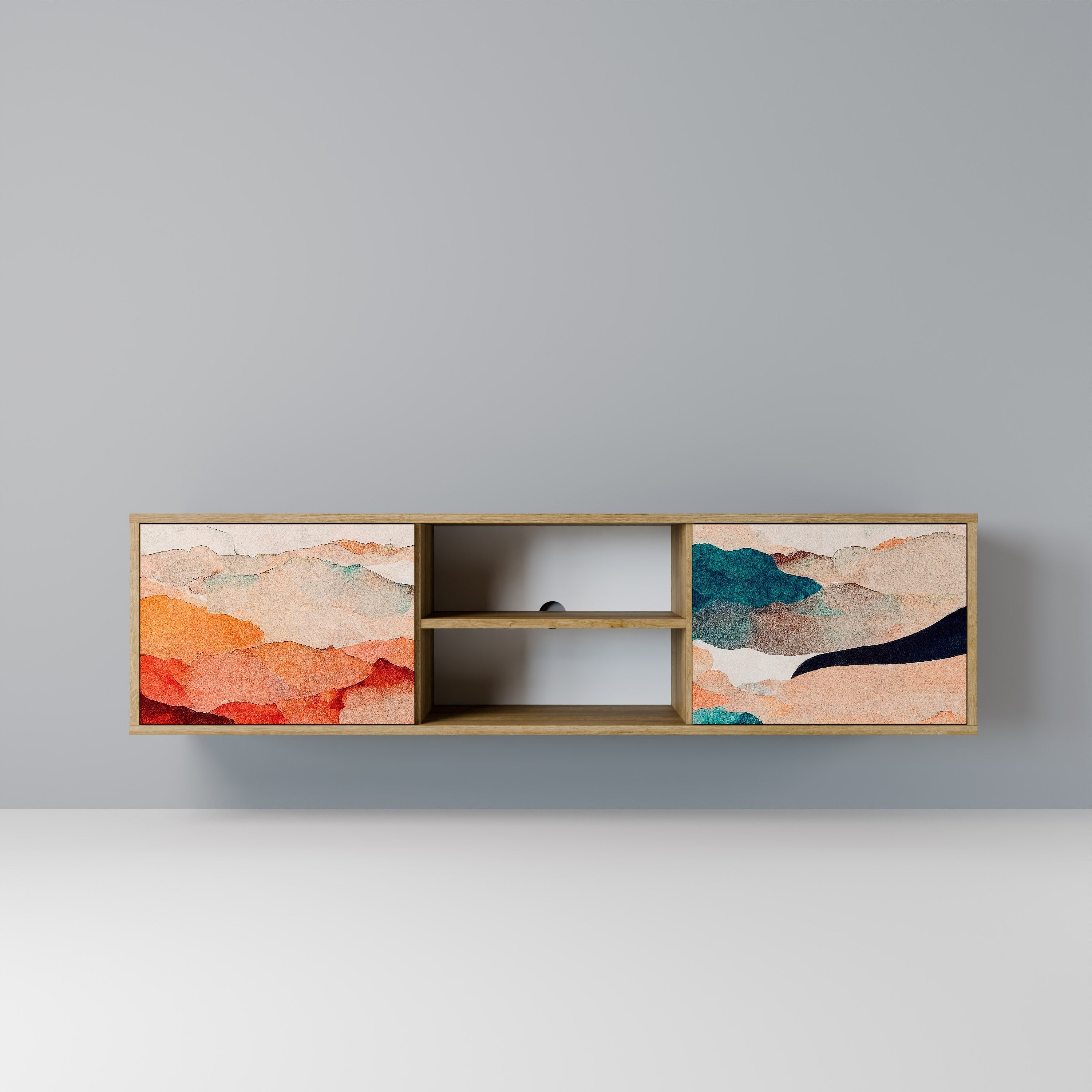 ABSTRACT LANDSCAPE Móvel de TV com 2 Portas em Efeito Carvalho