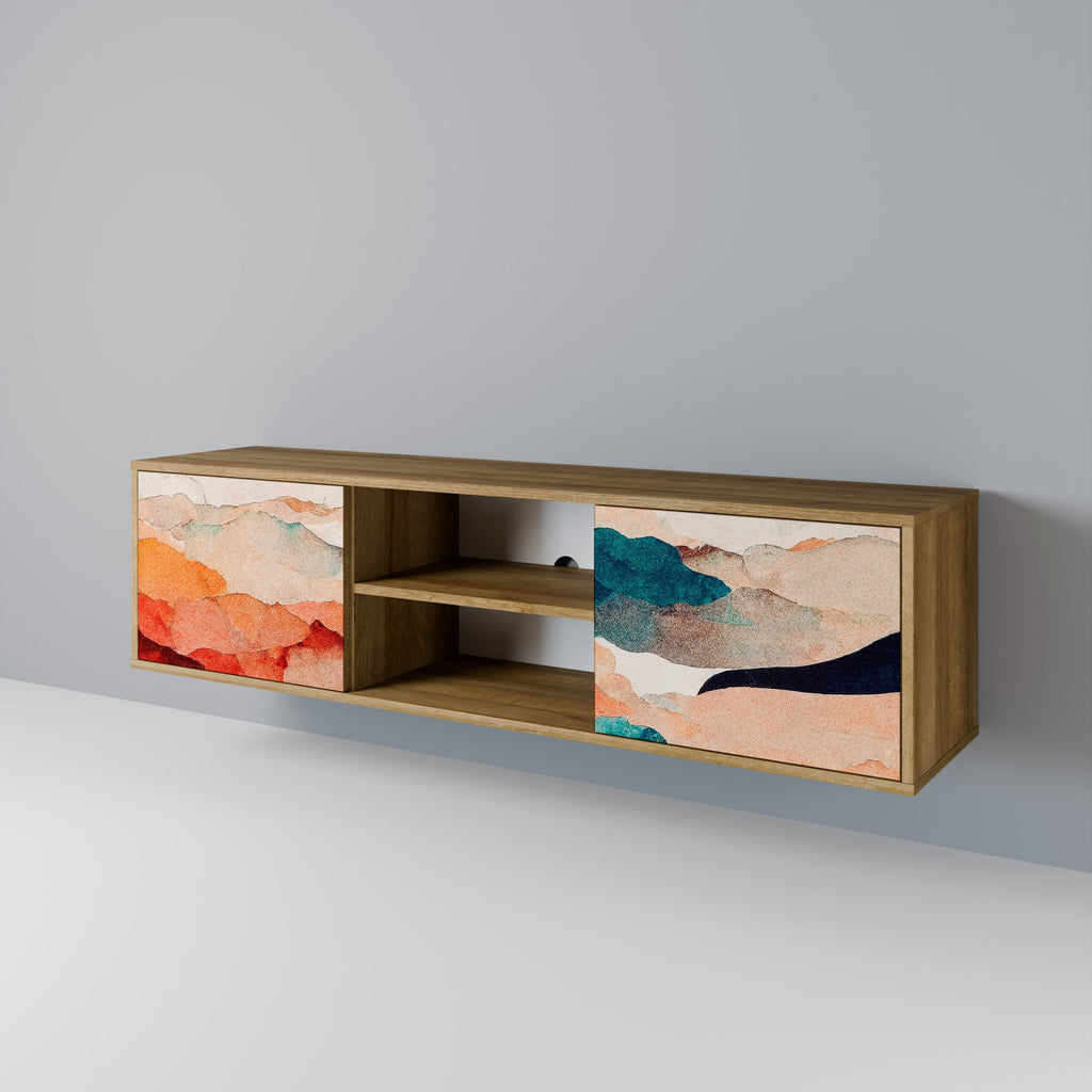 ABSTRACT LANDSCAPE Móvel de TV com 2 Portas em Efeito Carvalho