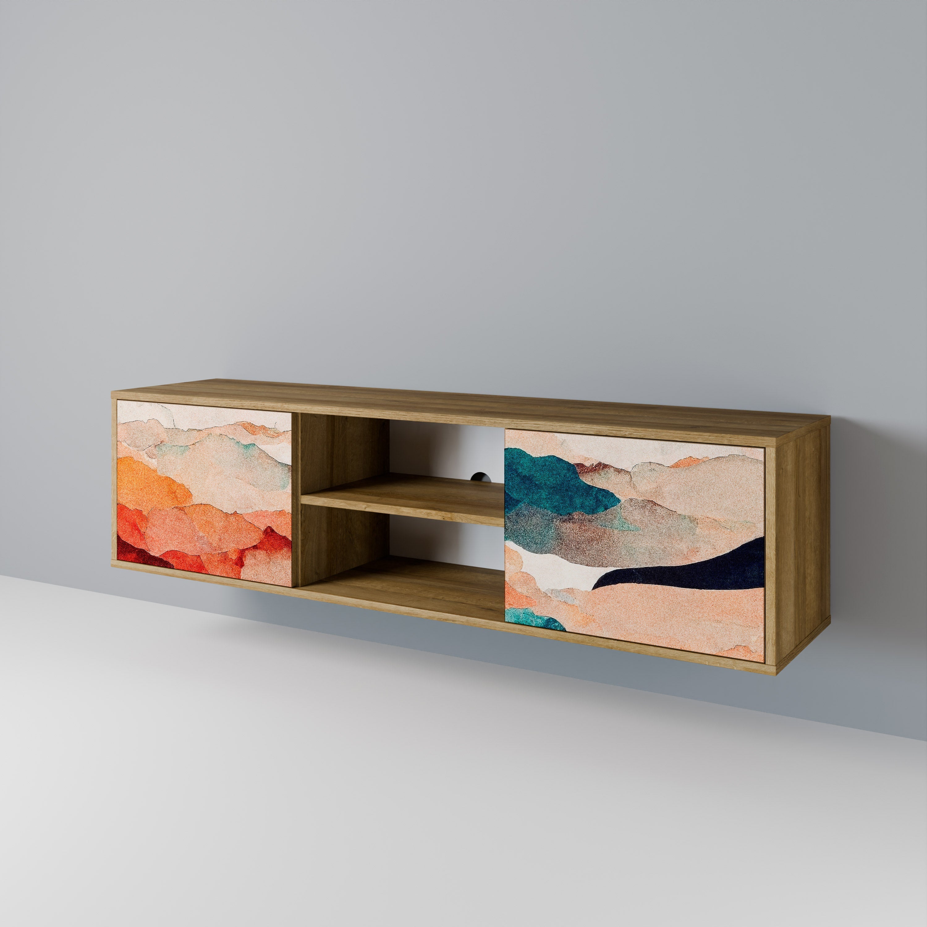 ABSTRACT LANDSCAPE Móvel de TV com 2 Portas em Efeito Carvalho