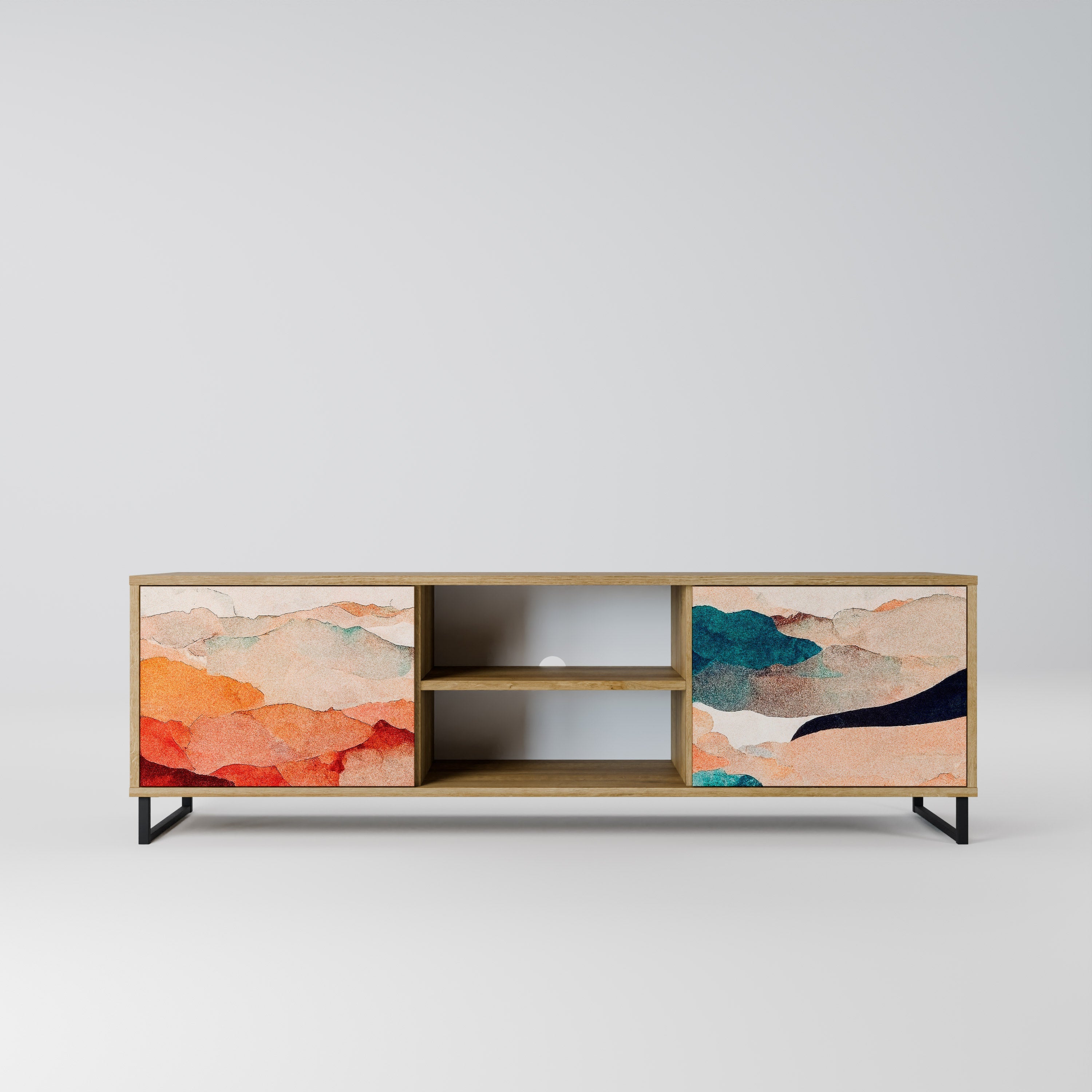 ABSTRACT LANDSCAPE Móvel de TV com 2 Portas em Efeito Carvalho