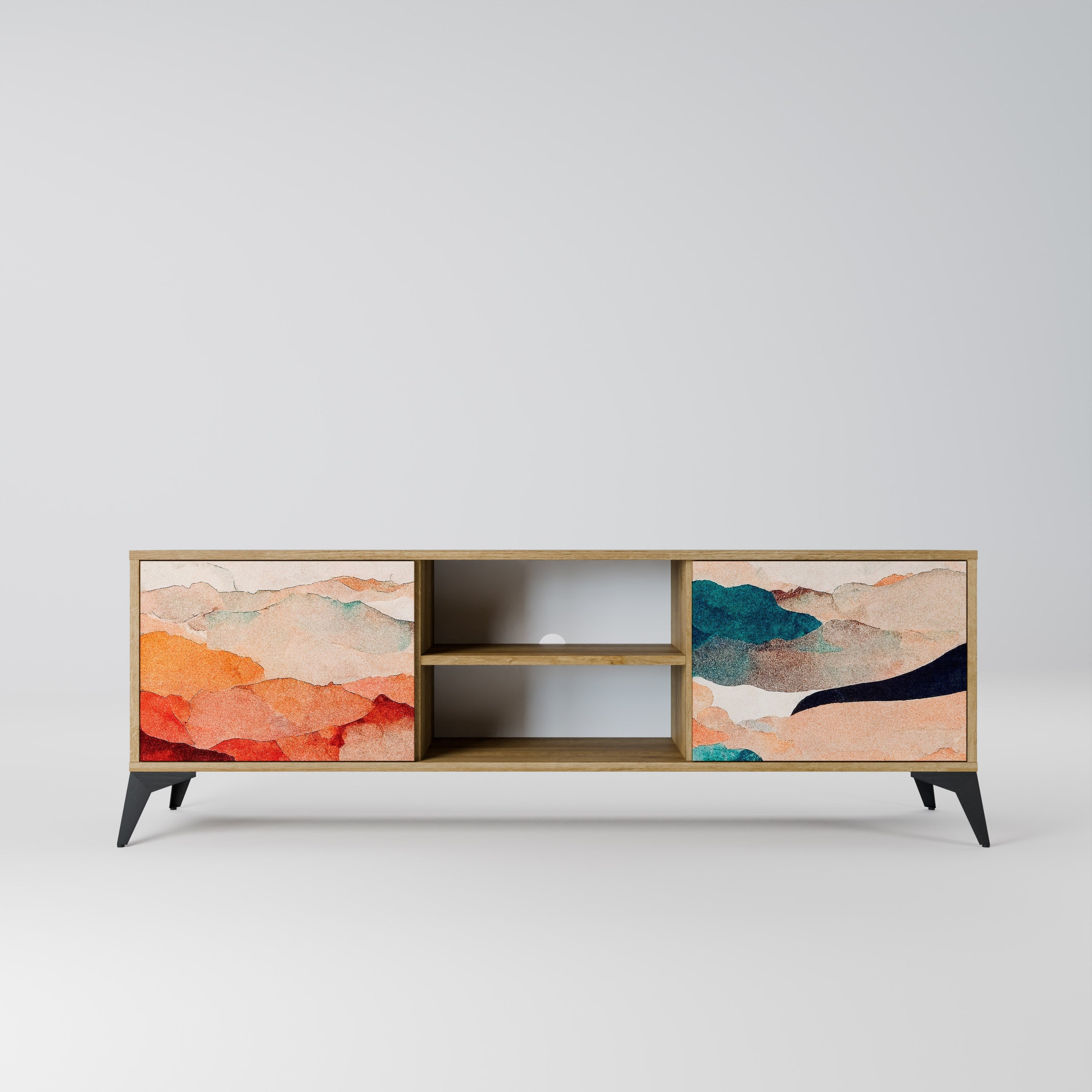 ABSTRACT LANDSCAPE Móvel de TV com 2 Portas em Efeito Carvalho