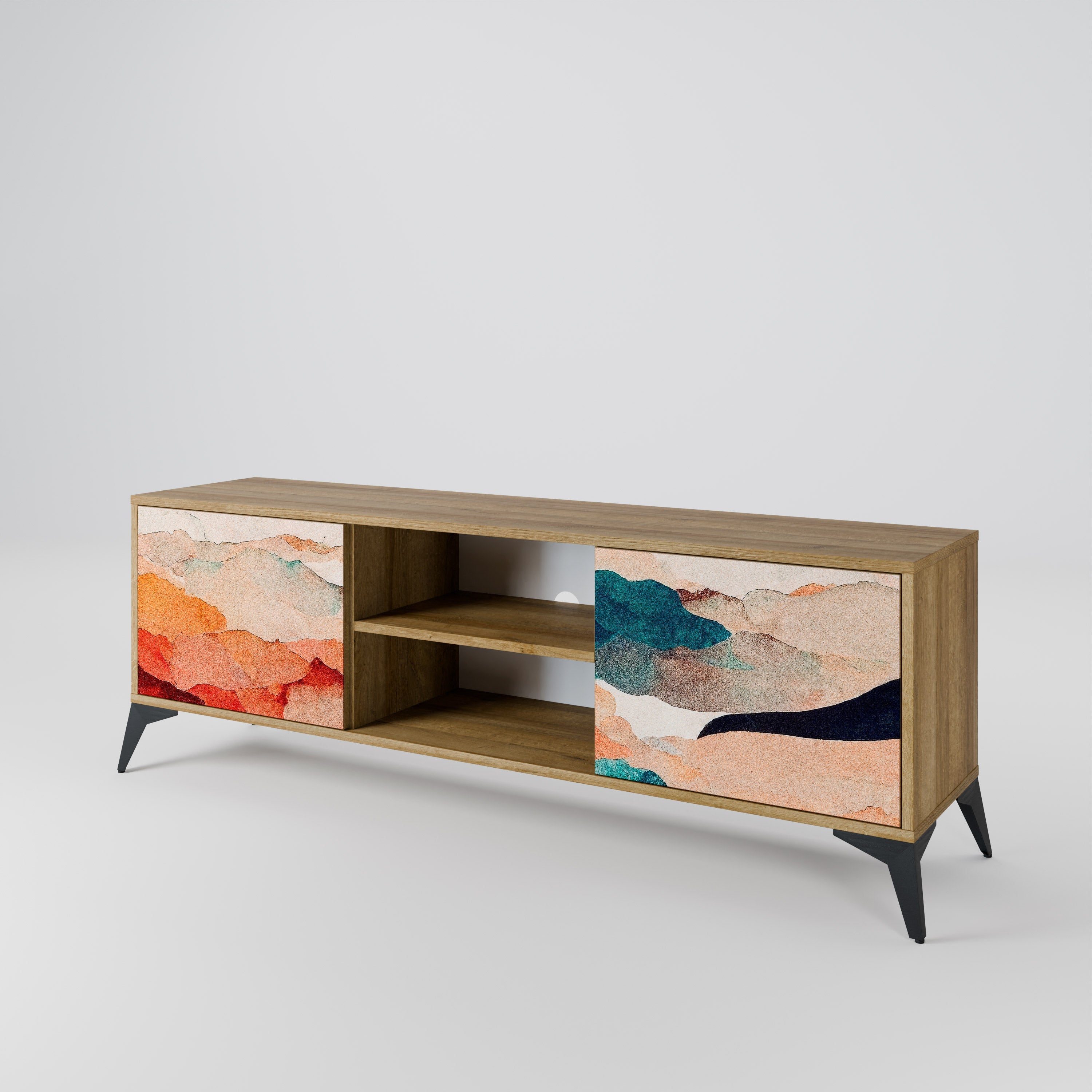 ABSTRACT LANDSCAPE Móvel de TV com 2 Portas em Efeito Carvalho
