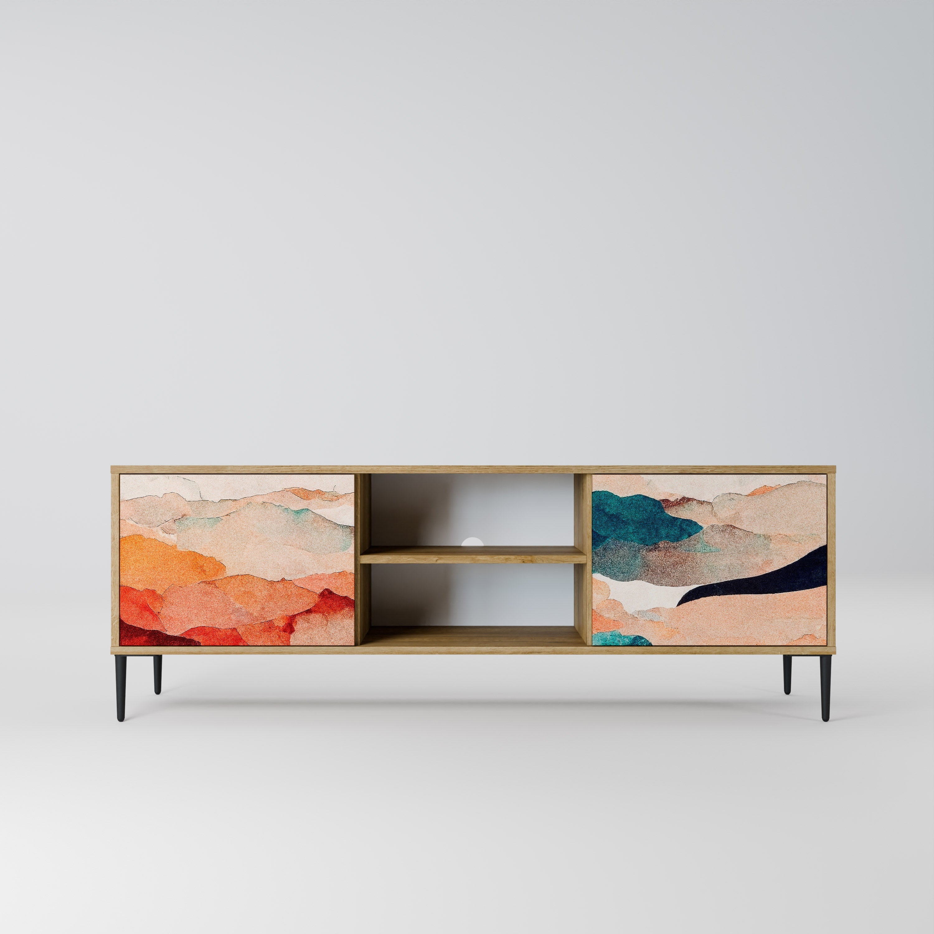 ABSTRACT LANDSCAPE Móvel de TV com 2 Portas em Efeito Carvalho