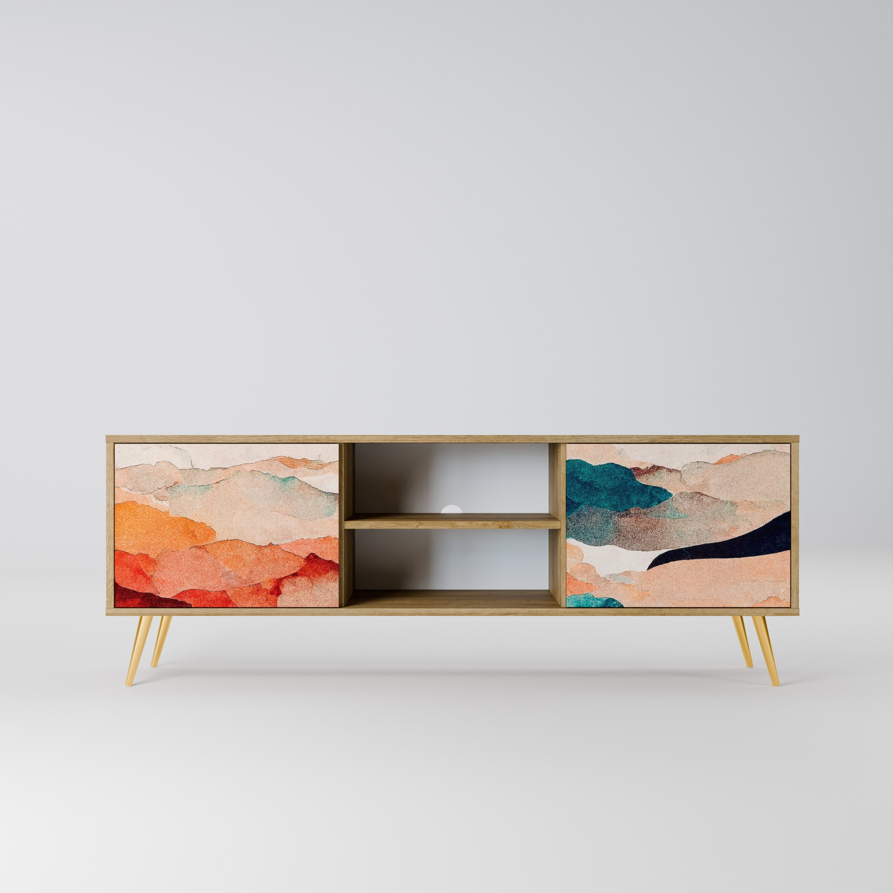 ABSTRACT LANDSCAPE Móvel de TV com 2 Portas em Efeito Carvalho