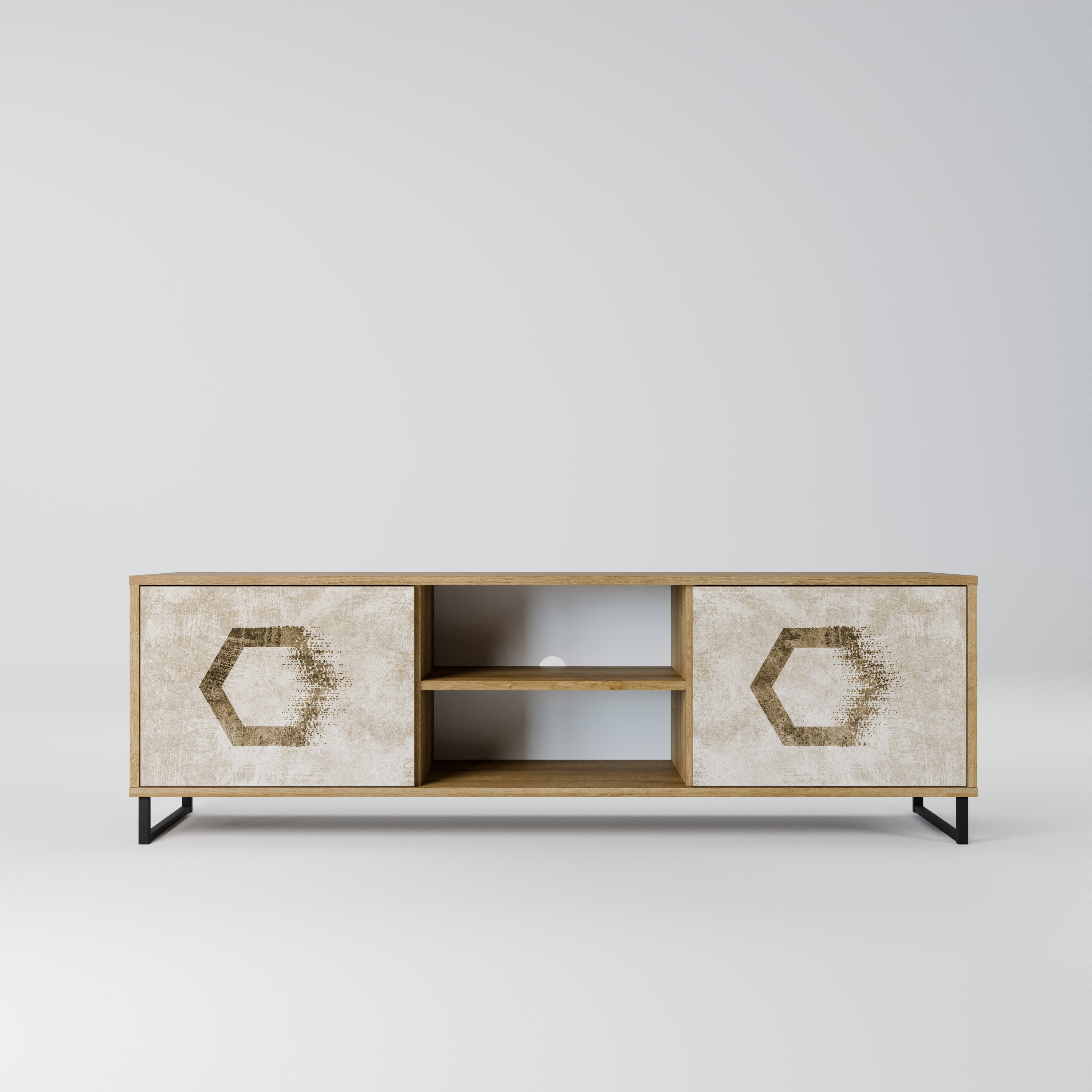 HEXAGONAL SHAPES 2-Door TV Stand in Oak Effect